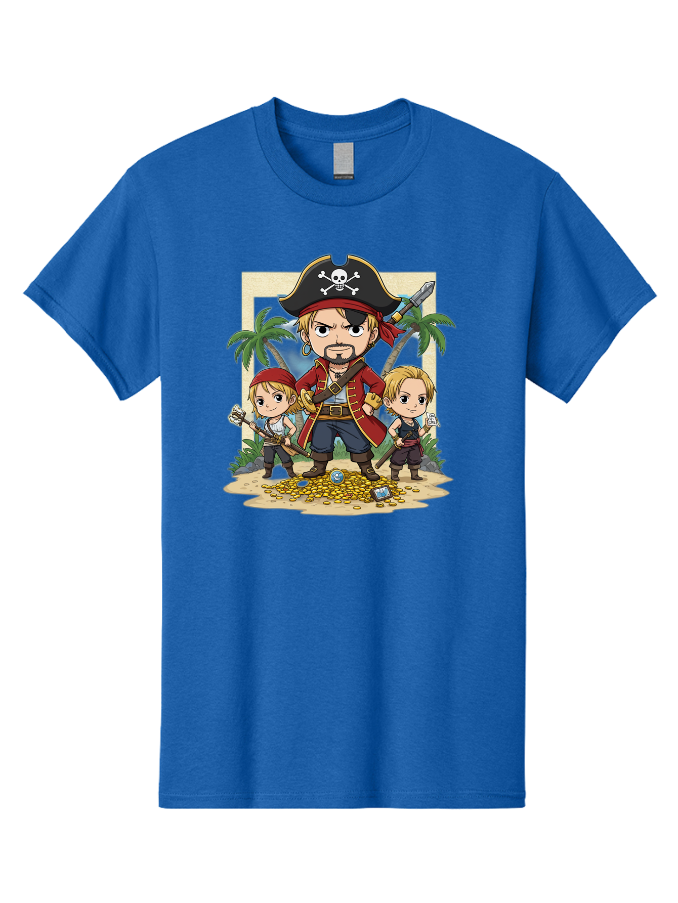 Pirate-And-Children Men'S Graphic Tee, 100% Cotton, Comfortable Casual Summer Wear, Machine Washable, Cartoon Pirate, Pirate Crew, Pirate Adventure, Swashbuckling, Treasure Hunt, Pirate Life, Pirate Kids, Pirate Art, Kids Illustration, Bac256