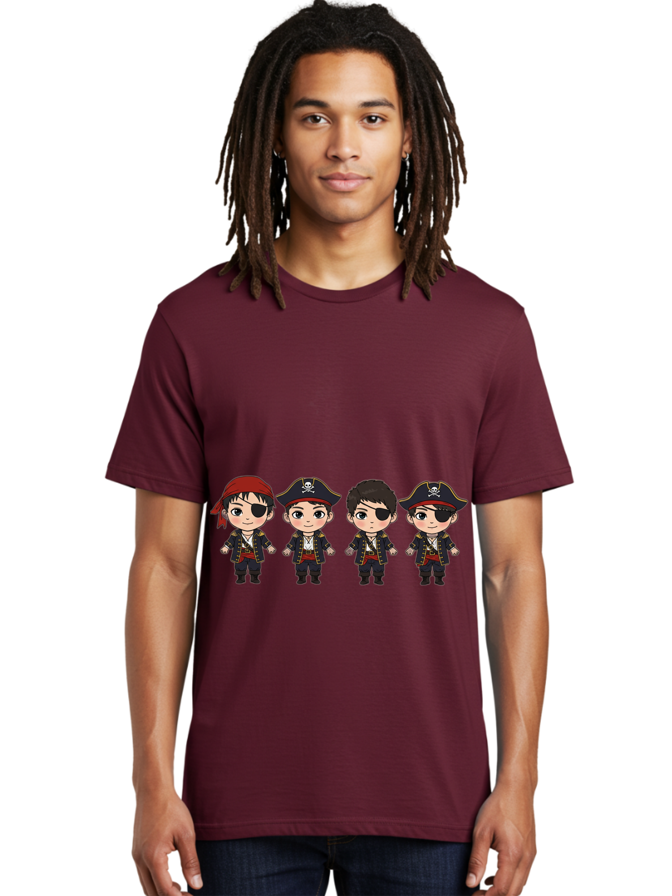 Pirate-Characters Men'S Graphic Tee, 100% Cotton, Comfortable Casual Summer Wear, Machine Washable, Cartoon Pirate Boys, Pirate Costumes, Eye Patches, Pirate Hats, Skull And Crossbones, Pirate Fashion, Kawaii Pirates, Pirate Accessories, Bac257