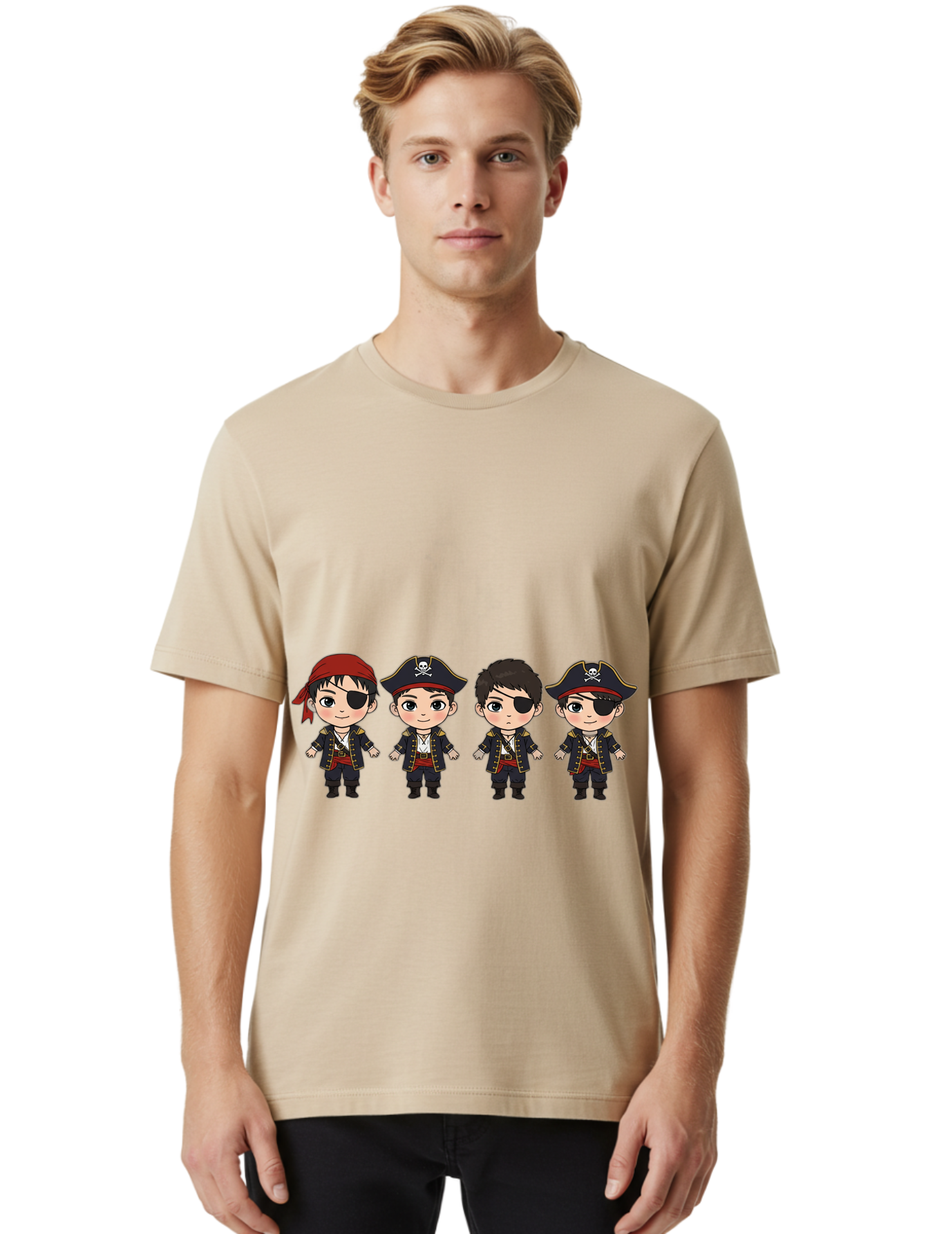 Pirate-Characters Men'S Graphic Tee, 100% Cotton, Comfortable Casual Summer Wear, Machine Washable, Cartoon Pirate Boys, Pirate Costumes, Eye Patches, Pirate Hats, Skull And Crossbones, Pirate Fashion, Kawaii Pirates, Pirate Accessories, Bac257