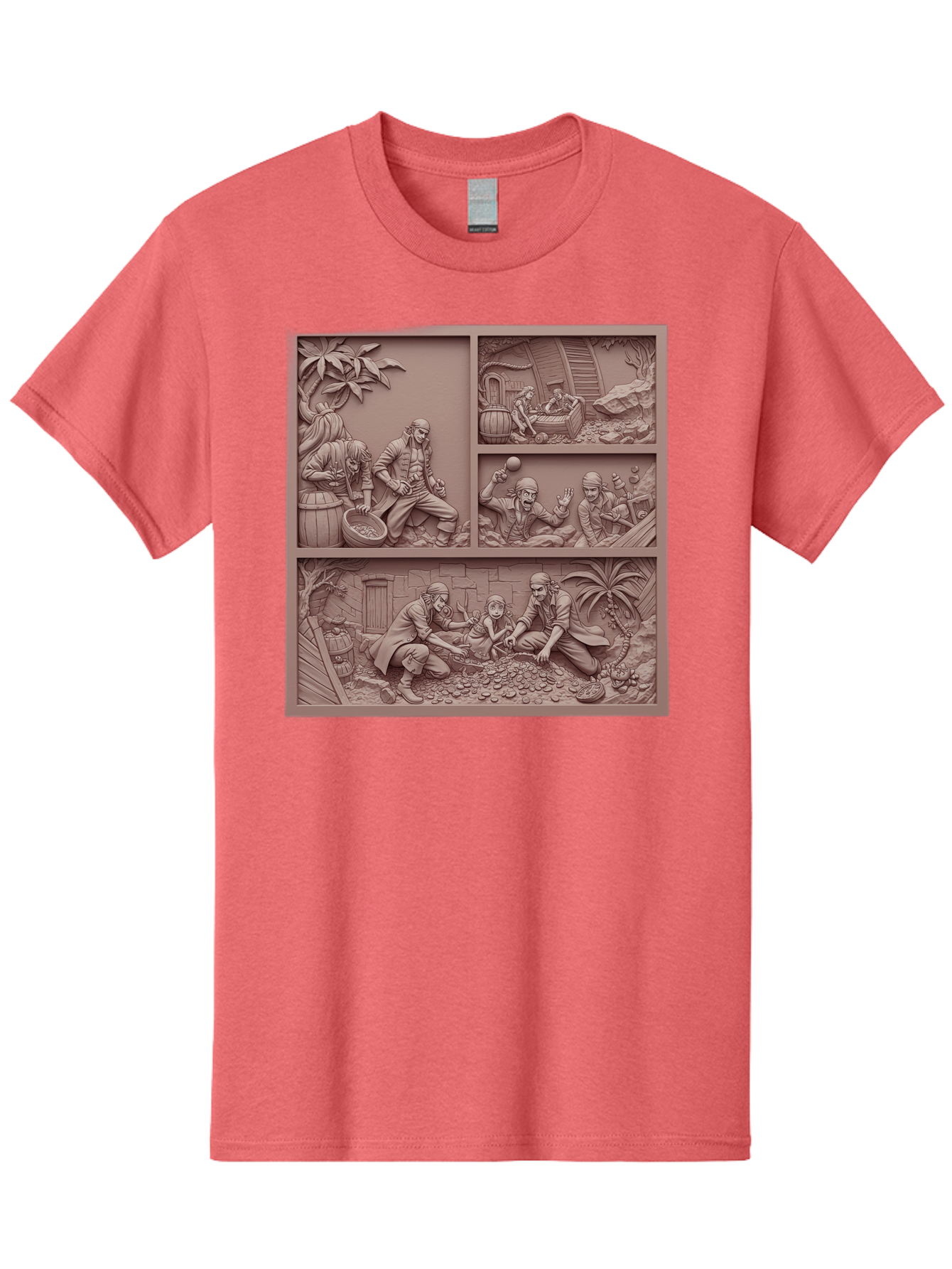 Pirates-Searching-For-Treasure Men'S Graphic Tee, 100% Cotton, Comfortable Casual Summer Wear, Machine Washable, Pirate Scene, Pirate Treasure, Pirate Life, Pirate Adventure, Pirate Loot, Pirate Gold, Buried Treasure, Pirate Theme, Bac258