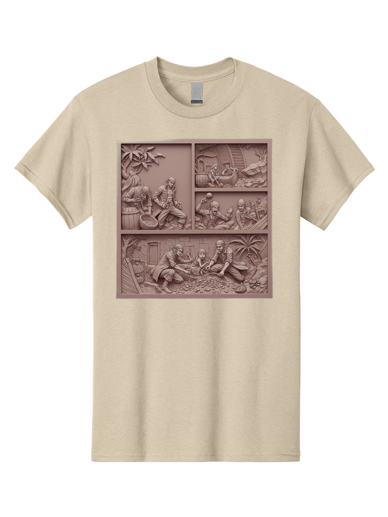 Pirates-Searching-For-Treasure Men'S Graphic Tee, 100% Cotton, Comfortable Casual Summer Wear, Machine Washable, Pirate Scene, Pirate Treasure, Pirate Life, Pirate Adventure, Pirate Loot, Pirate Gold, Buried Treasure, Pirate Theme, Bac258