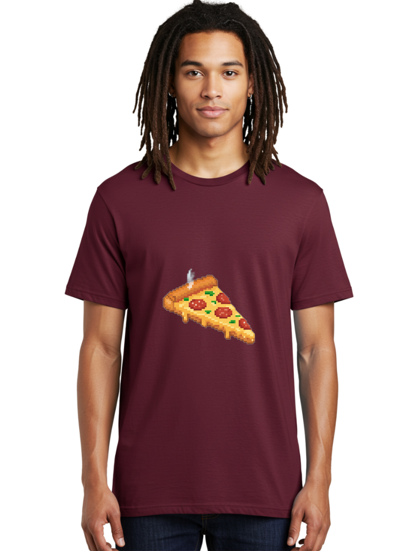 Pixelated-Pizza-Slice Men'S Graphic Tee, 100% Cotton, Comfortable Casual Summer Wear, Machine Washable, Delicious Pepperoni Pizza, Cheesy Goodness, Pixel Art, Retro Video Game, Tasty Treat, Melted Cheese, Savory Flavors, Foodie Delight Bac259