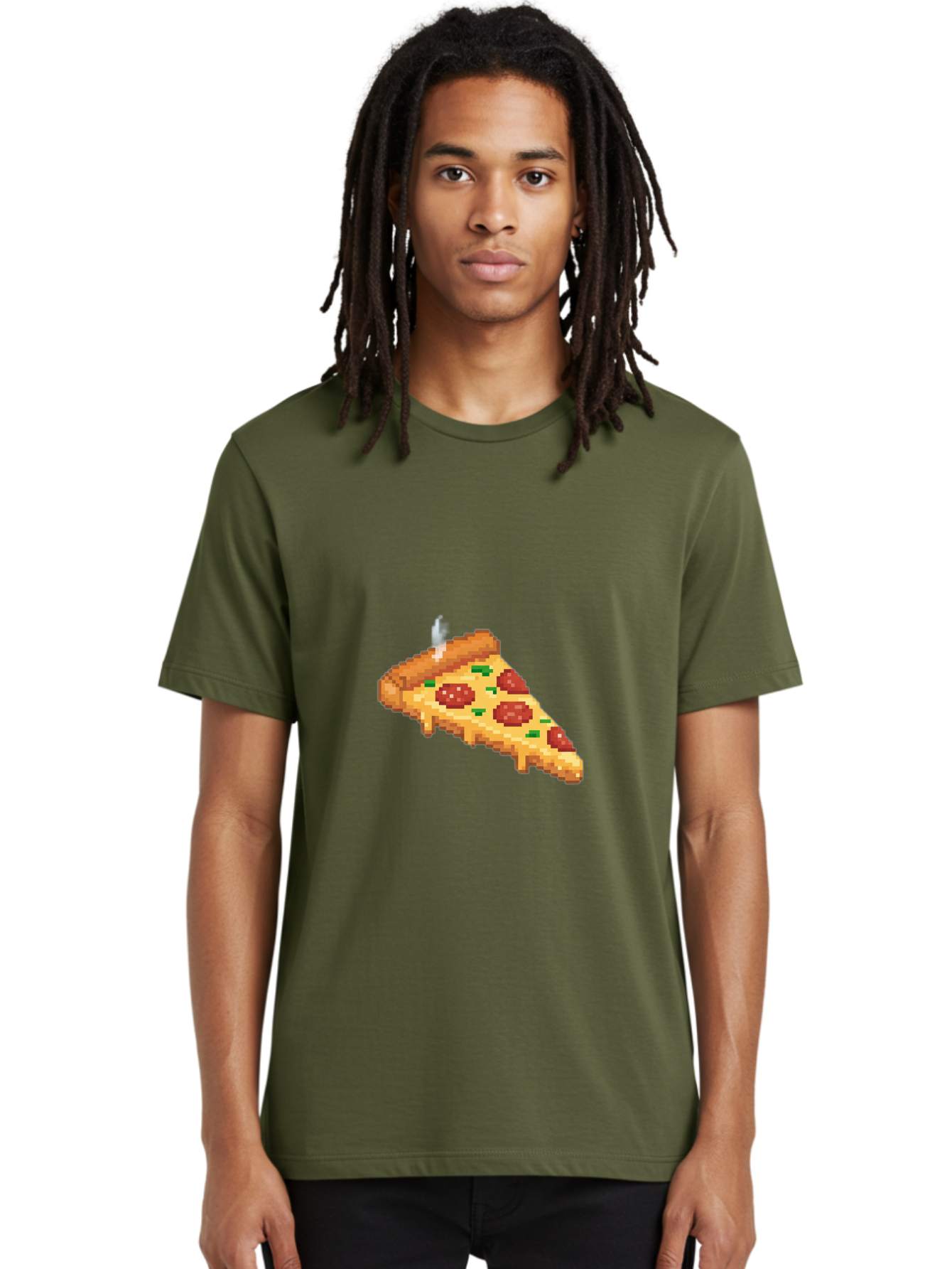 Pixelated-Pizza-Slice Men'S Graphic Tee, 100% Cotton, Comfortable Casual Summer Wear, Machine Washable, Delicious Pepperoni Pizza, Cheesy Goodness, Pixel Art, Retro Video Game, Tasty Treat, Melted Cheese, Savory Flavors, Foodie Delight Bac259