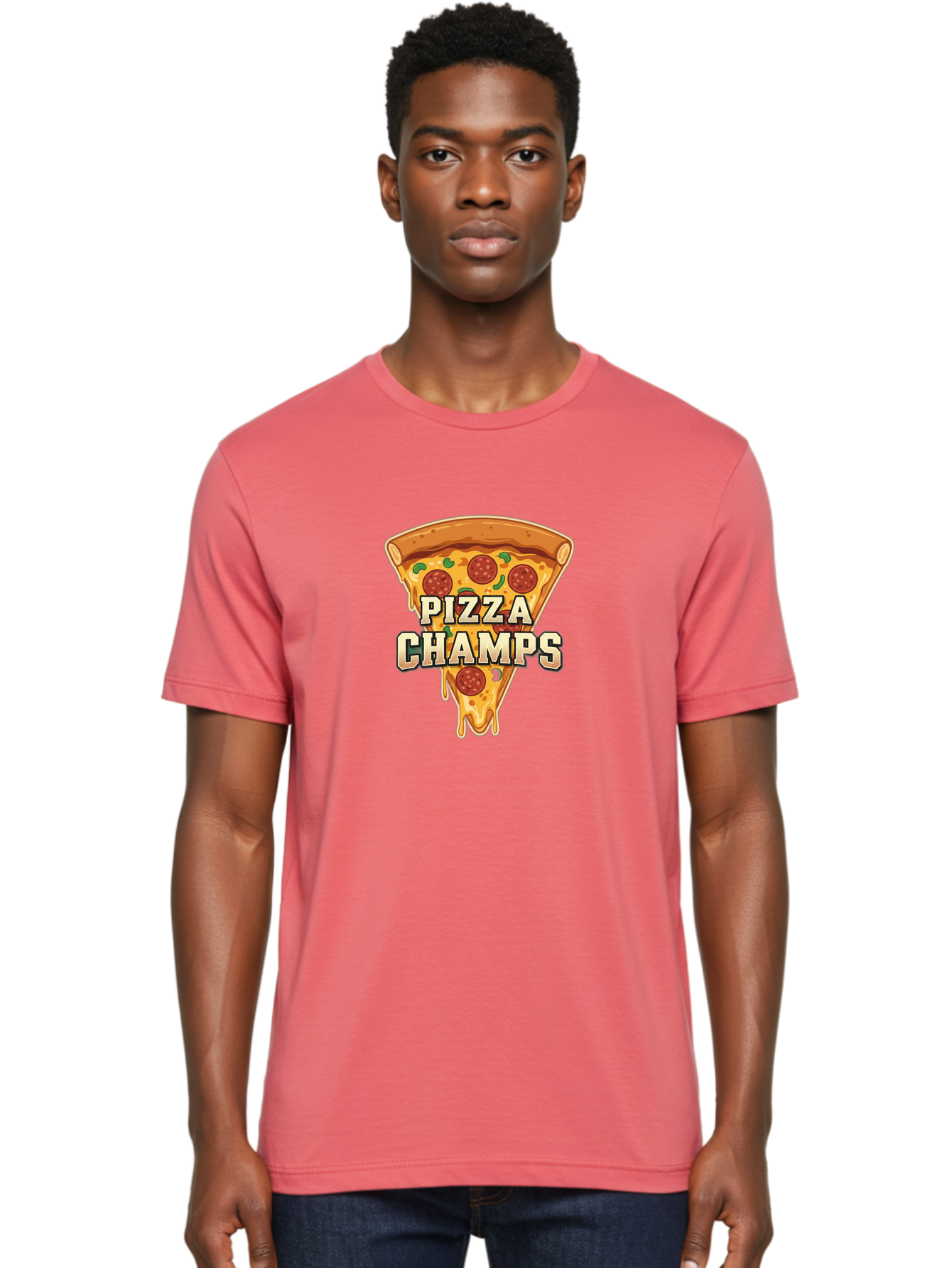 Pizza-Champs Men'S Graphic Tee, 100% Cotton, Comfortable Casual Summer Wear, Machine Washable, Pepperoni Pizza Slice, Cheese Stretch, Pizza Toppings, Italian Food, Pizza Champions, Gaming Logo, Cartoon Style, Appetizing Pizza, Cheesy Pizza, Bac261