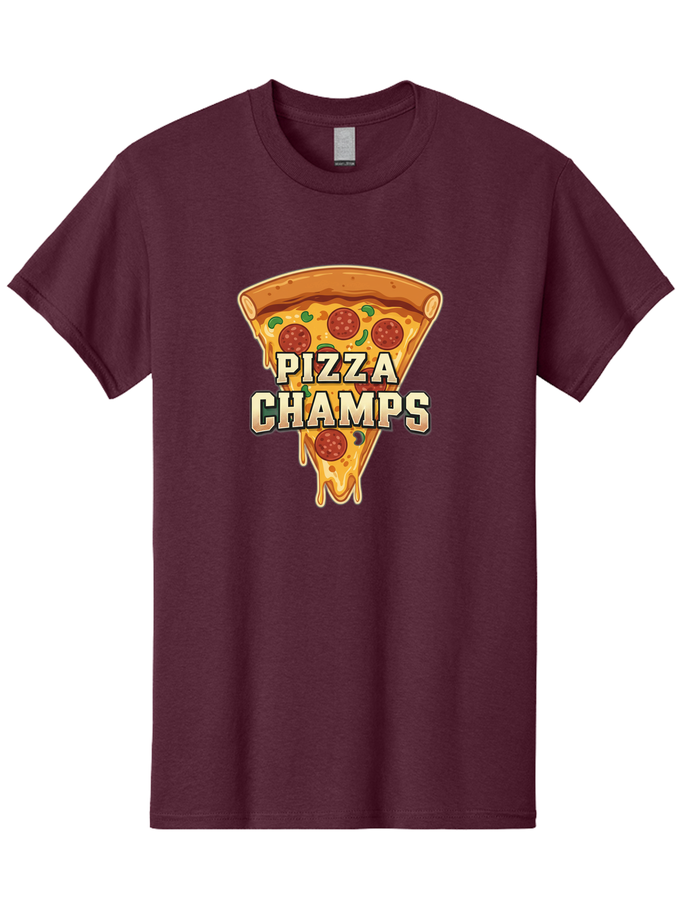 Pizza-Champs Men'S Graphic Tee, 100% Cotton, Comfortable Casual Summer Wear, Machine Washable, Pepperoni Pizza Slice, Cheese Stretch, Pizza Toppings, Italian Food, Pizza Champions, Gaming Logo, Cartoon Style, Appetizing Pizza, Cheesy Pizza, Bac261