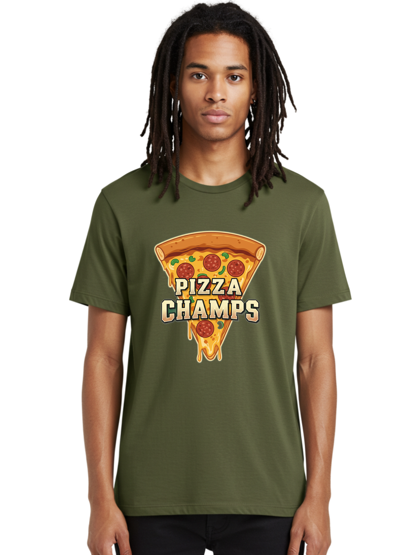 Pizza-Champs Men'S Graphic Tee, 100% Cotton, Comfortable Casual Summer Wear, Machine Washable, Pepperoni Pizza Slice, Cheese Stretch, Pizza Toppings, Italian Food, Pizza Champions, Gaming Logo, Cartoon Style, Appetizing Pizza, Cheesy Pizza, Bac261