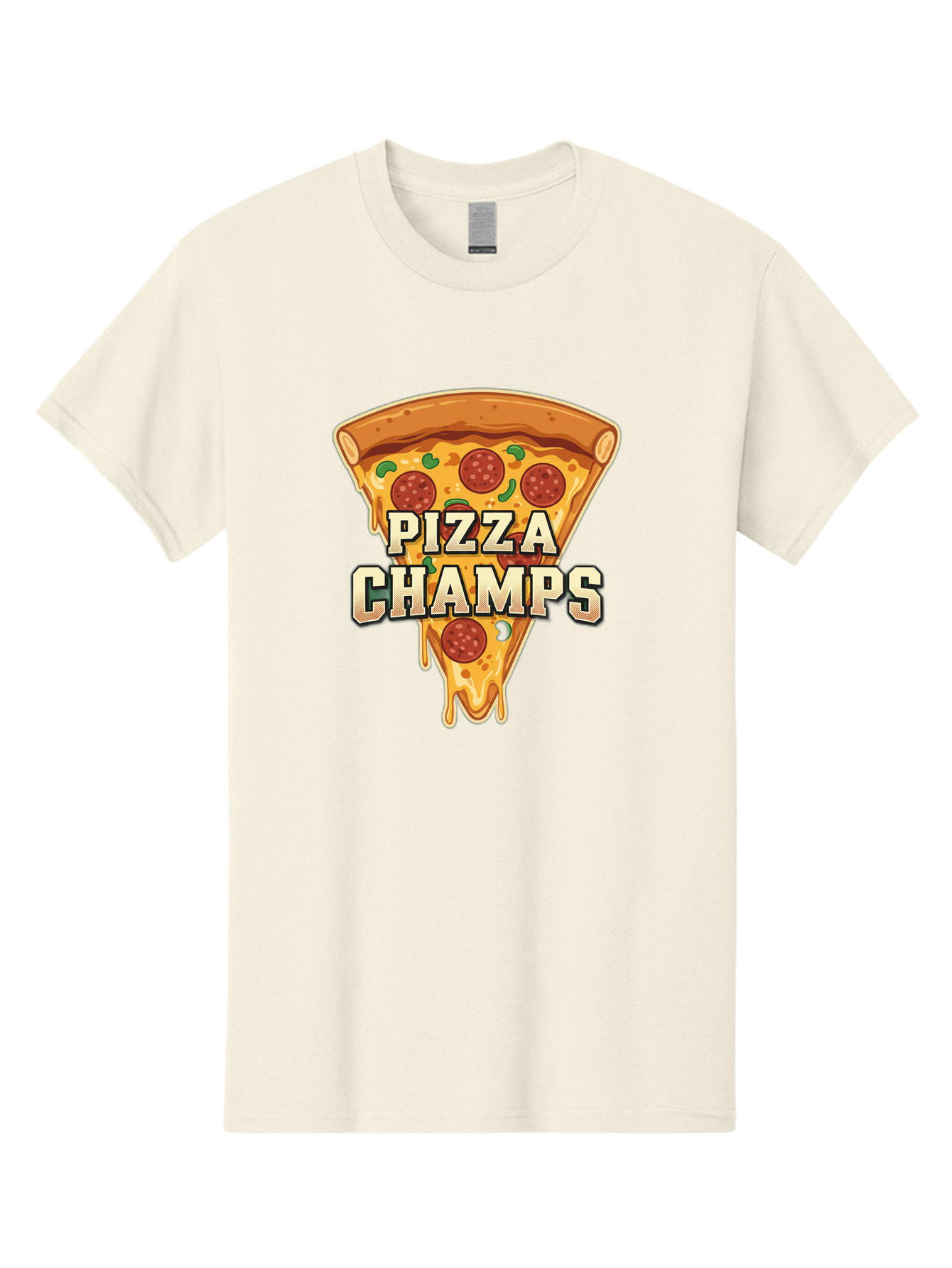 Pizza-Champs Men'S Graphic Tee, 100% Cotton, Comfortable Casual Summer Wear, Machine Washable, Pepperoni Pizza Slice, Cheese Stretch, Pizza Toppings, Italian Food, Pizza Champions, Gaming Logo, Cartoon Style, Appetizing Pizza, Cheesy Pizza, Bac261
