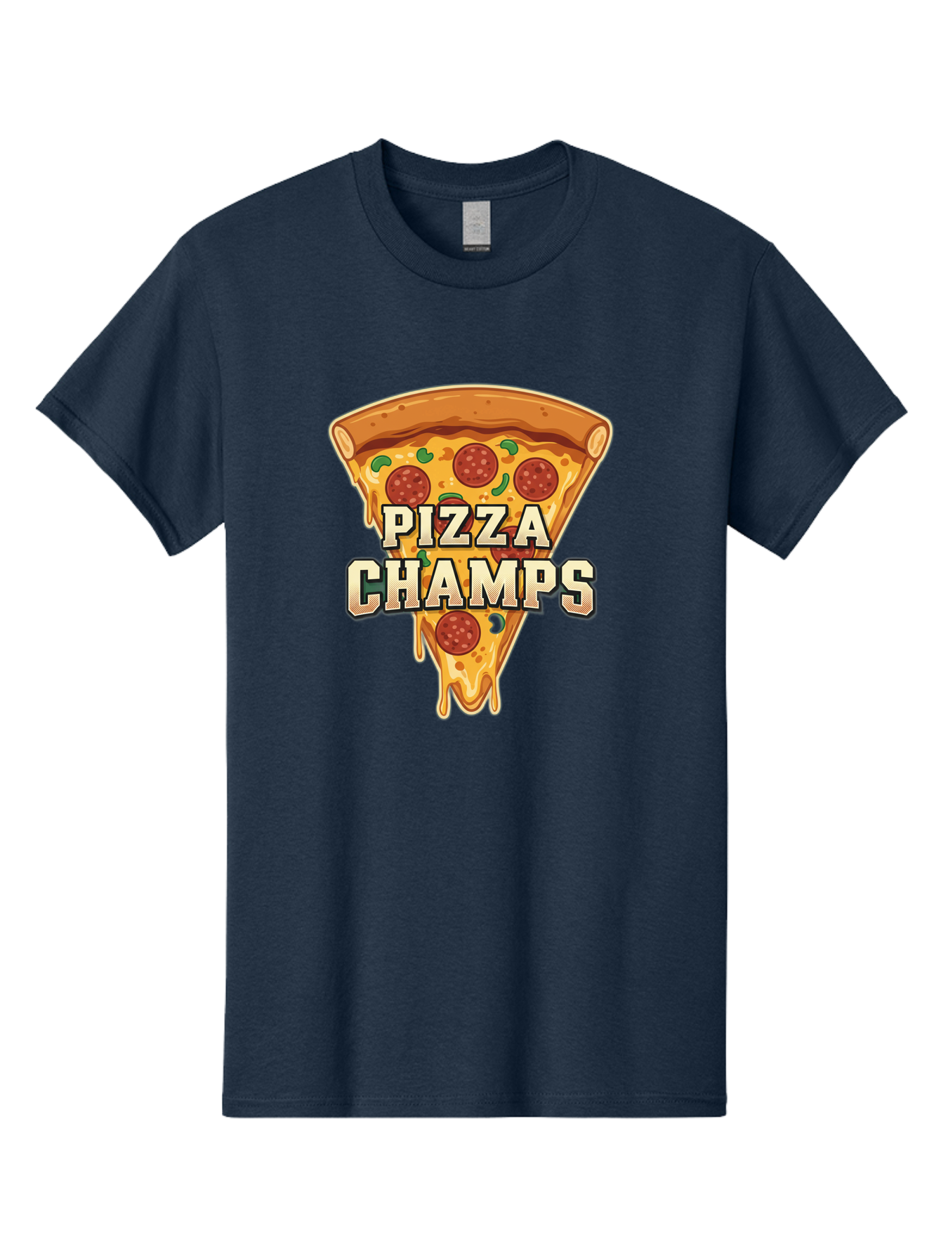 Pizza-Champs Men'S Graphic Tee, 100% Cotton, Comfortable Casual Summer Wear, Machine Washable, Pepperoni Pizza Slice, Cheese Stretch, Pizza Toppings, Italian Food, Pizza Champions, Gaming Logo, Cartoon Style, Appetizing Pizza, Cheesy Pizza, Bac261