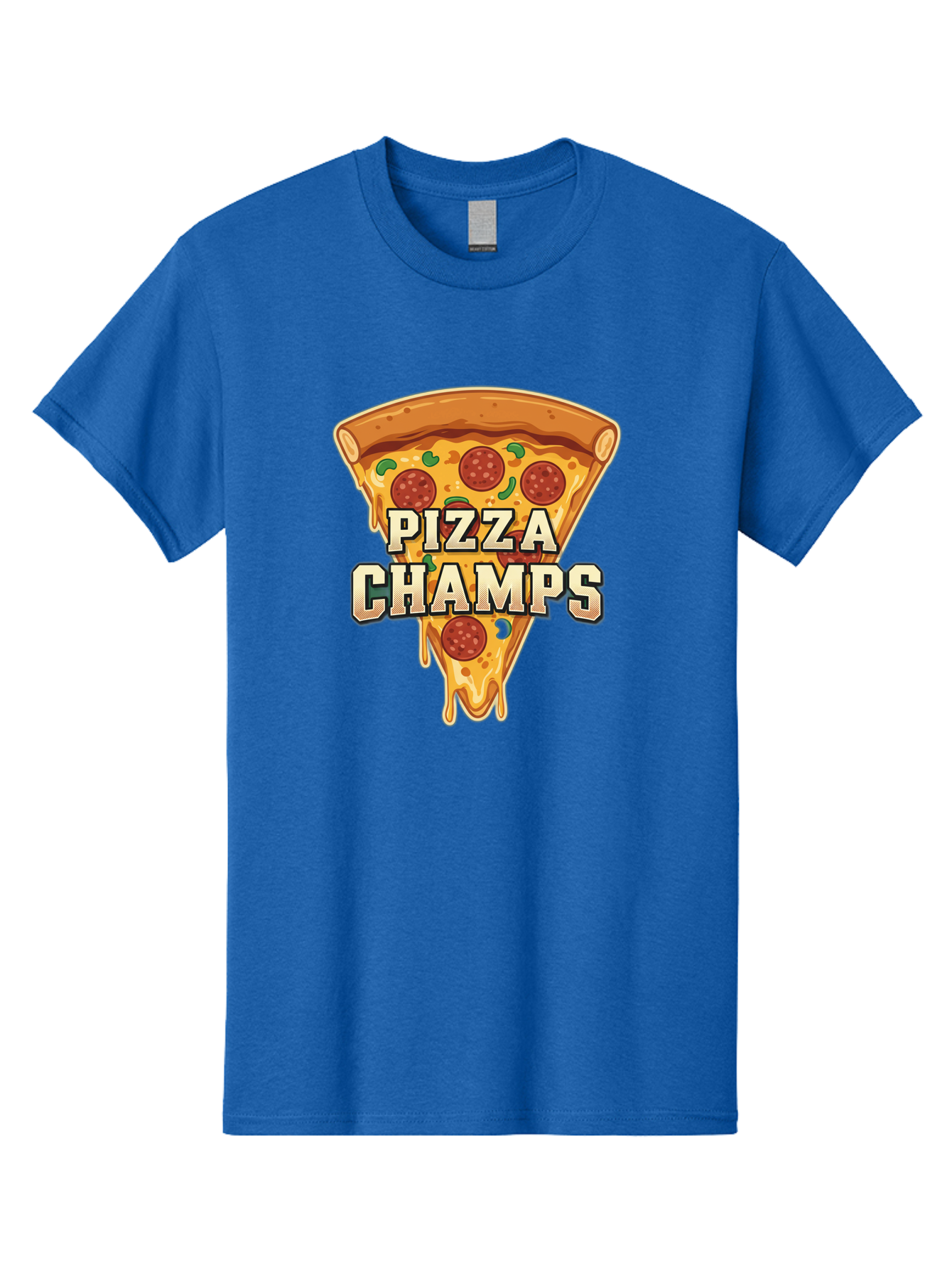 Pizza-Champs Men'S Graphic Tee, 100% Cotton, Comfortable Casual Summer Wear, Machine Washable, Pepperoni Pizza Slice, Cheese Stretch, Pizza Toppings, Italian Food, Pizza Champions, Gaming Logo, Cartoon Style, Appetizing Pizza, Cheesy Pizza, Bac261