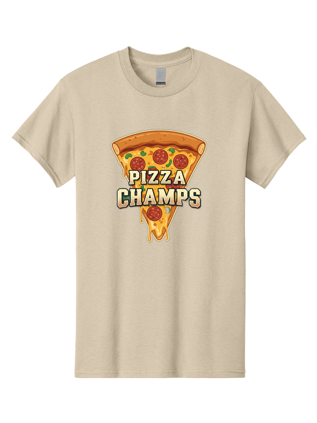 Pizza-Champs Men'S Graphic Tee, 100% Cotton, Comfortable Casual Summer Wear, Machine Washable, Pepperoni Pizza Slice, Cheese Stretch, Pizza Toppings, Italian Food, Pizza Champions, Gaming Logo, Cartoon Style, Appetizing Pizza, Cheesy Pizza, Bac261