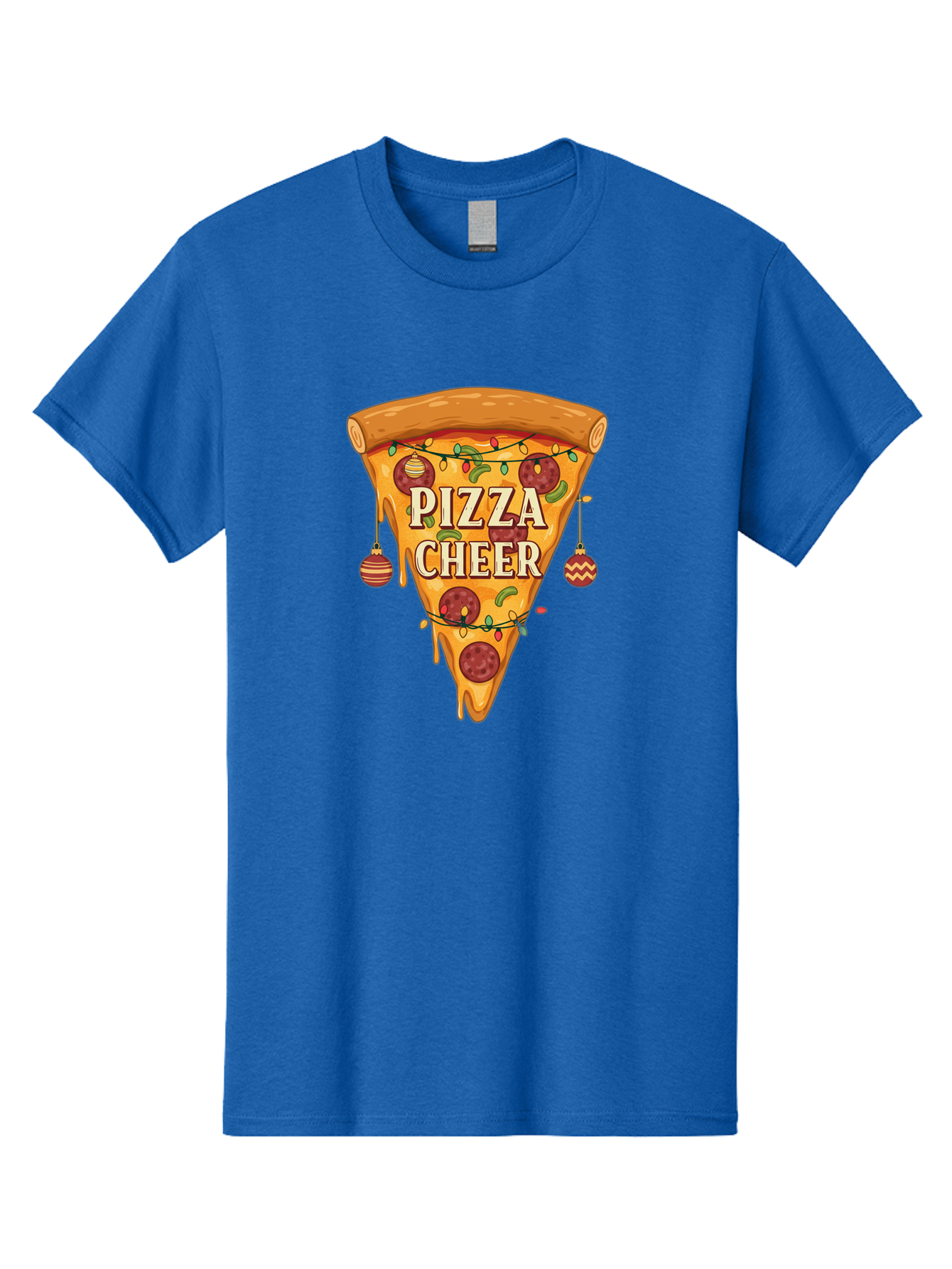 Pizza-Cheer Men'S Graphic Tee, 100% Cotton, Comfortable Casual Summer Wear, Machine Washable, Pizza Slice, Pepperoni Pizza, Christmas Decorations, Holiday Cheer, Festive Food, Delicious Pizza, Christmas Ornaments, Pizza Party, Merry Christmas Bac262