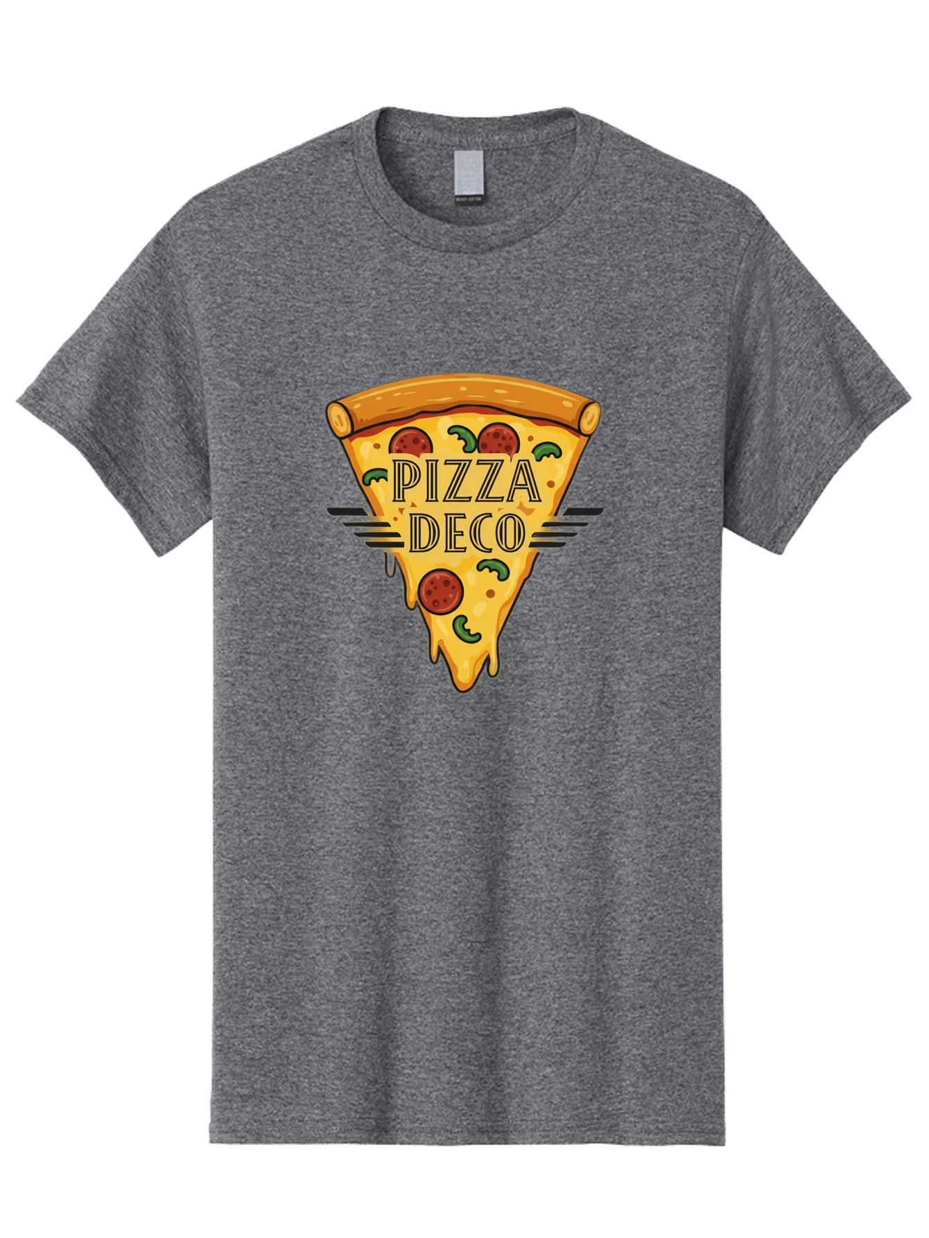 Pizza-Deco Men'S Graphic Tee, 100% Cotton, Comfortable Casual Summer Wear, Machine Washable, Pizza Slice, Melted Cheese, Pepperoni Pizza, Jalapeno Slices, Italian Food, Food Logo, Pizza Branding, Cartoon Illustration, Cheesy Goodness, Bac263