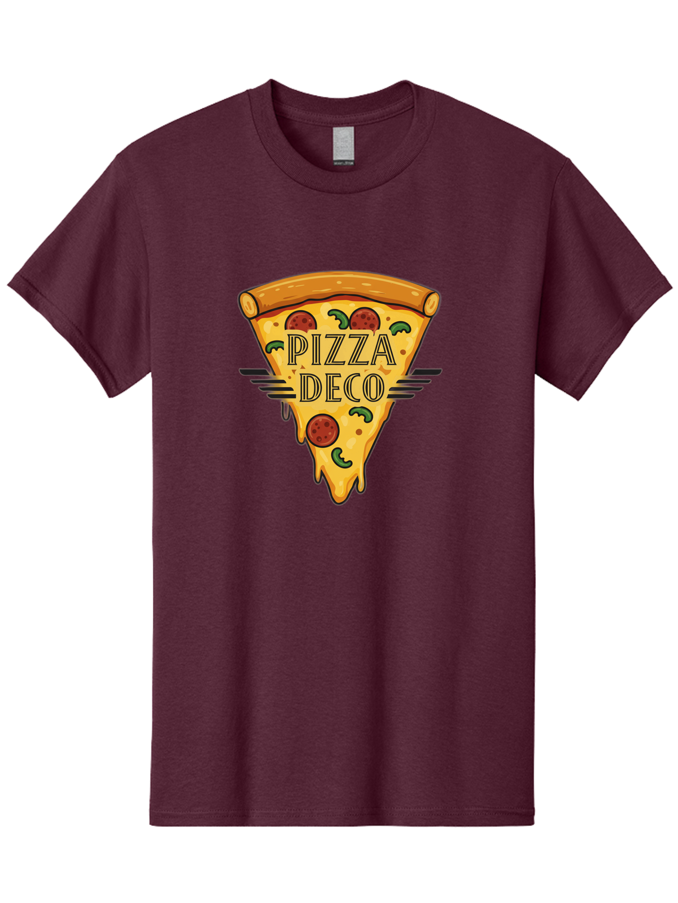 Pizza-Deco Men'S Graphic Tee, 100% Cotton, Comfortable Casual Summer Wear, Machine Washable, Pizza Slice, Melted Cheese, Pepperoni Pizza, Jalapeno Slices, Italian Food, Food Logo, Pizza Branding, Cartoon Illustration, Cheesy Goodness, Bac263
