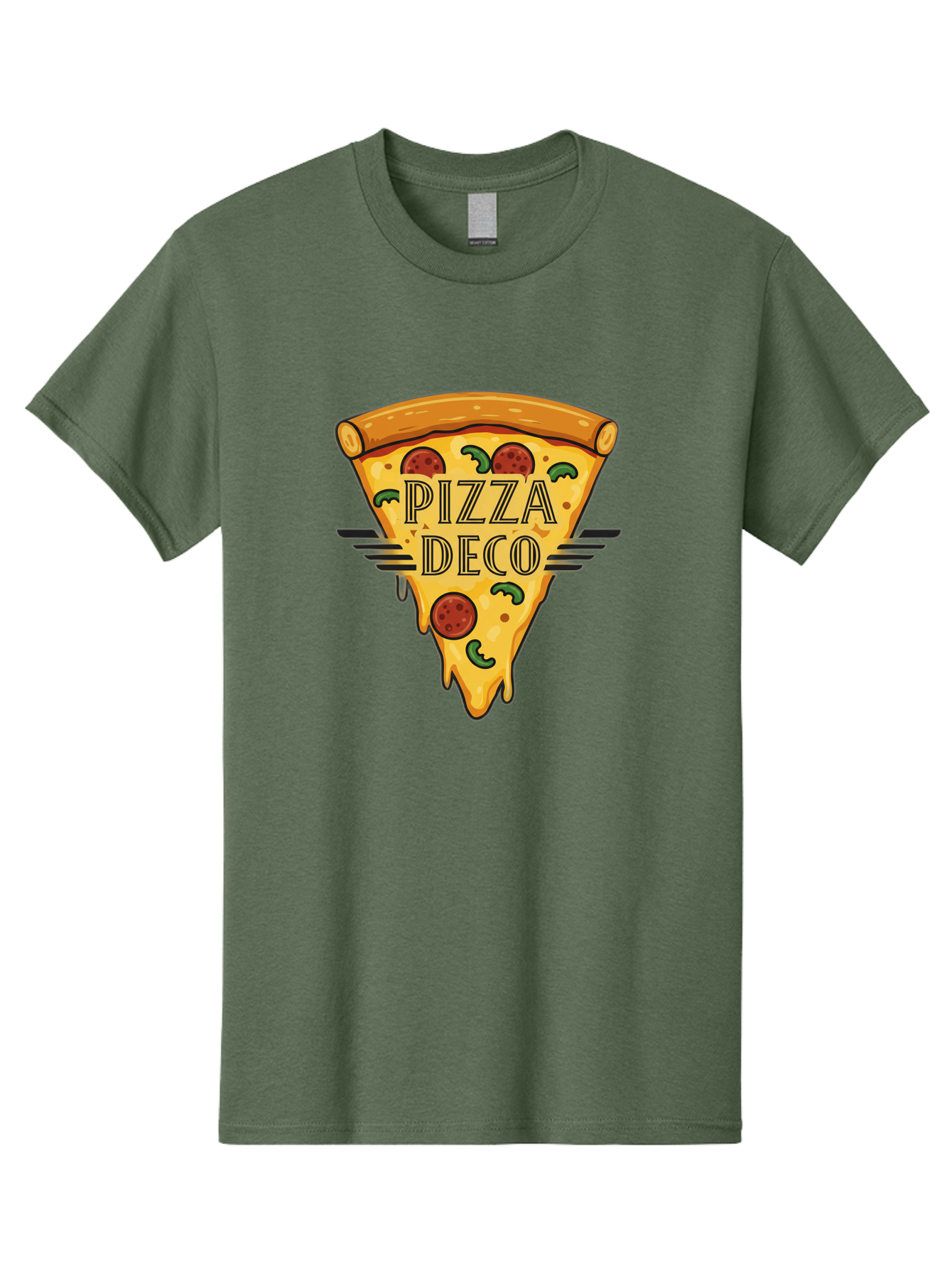 Pizza-Deco Men'S Graphic Tee, 100% Cotton, Comfortable Casual Summer Wear, Machine Washable, Pizza Slice, Melted Cheese, Pepperoni Pizza, Jalapeno Slices, Italian Food, Food Logo, Pizza Branding, Cartoon Illustration, Cheesy Goodness, Bac263
