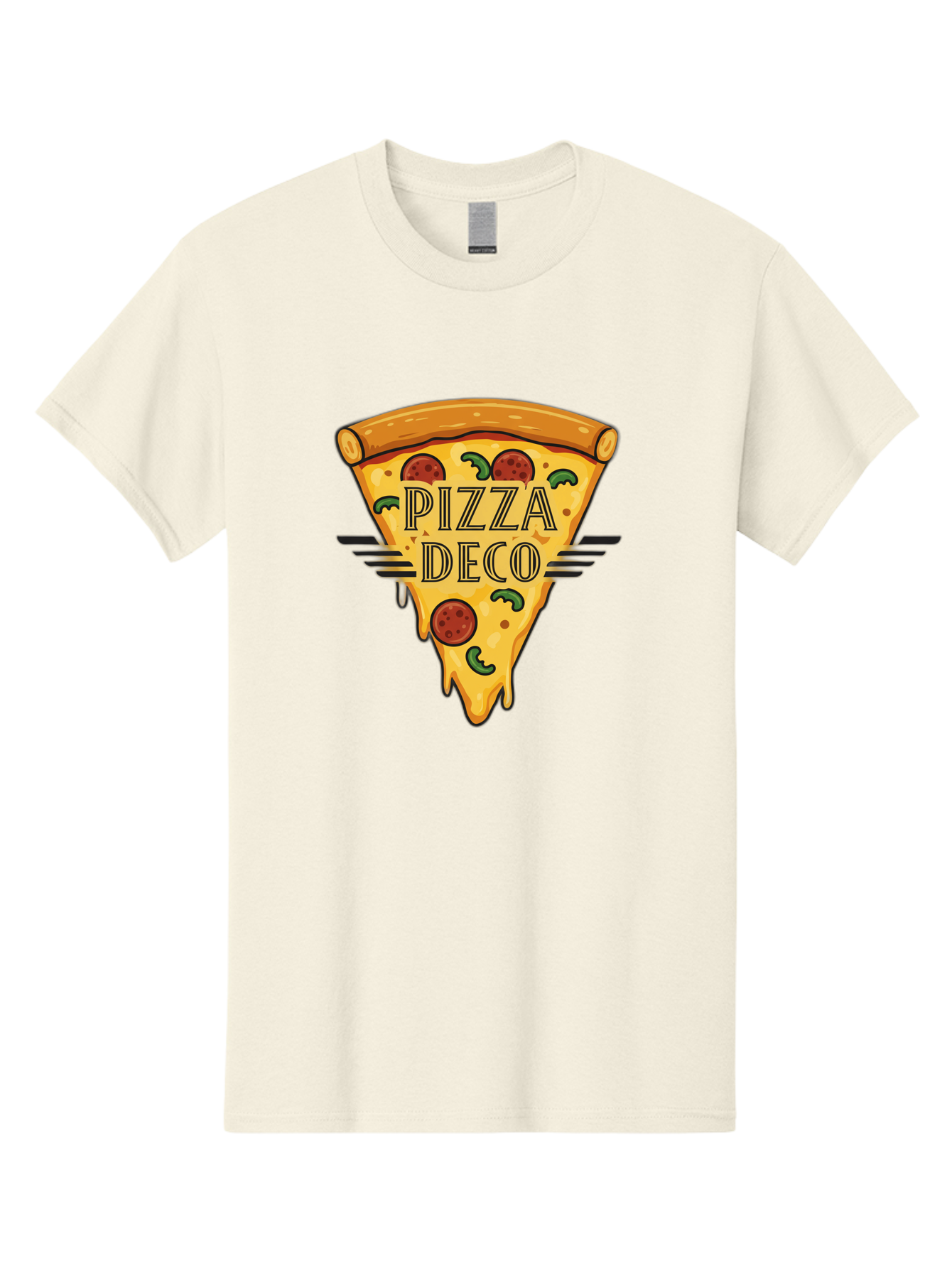Pizza-Deco Men'S Graphic Tee, 100% Cotton, Comfortable Casual Summer Wear, Machine Washable, Pizza Slice, Melted Cheese, Pepperoni Pizza, Jalapeno Slices, Italian Food, Food Logo, Pizza Branding, Cartoon Illustration, Cheesy Goodness, Bac263