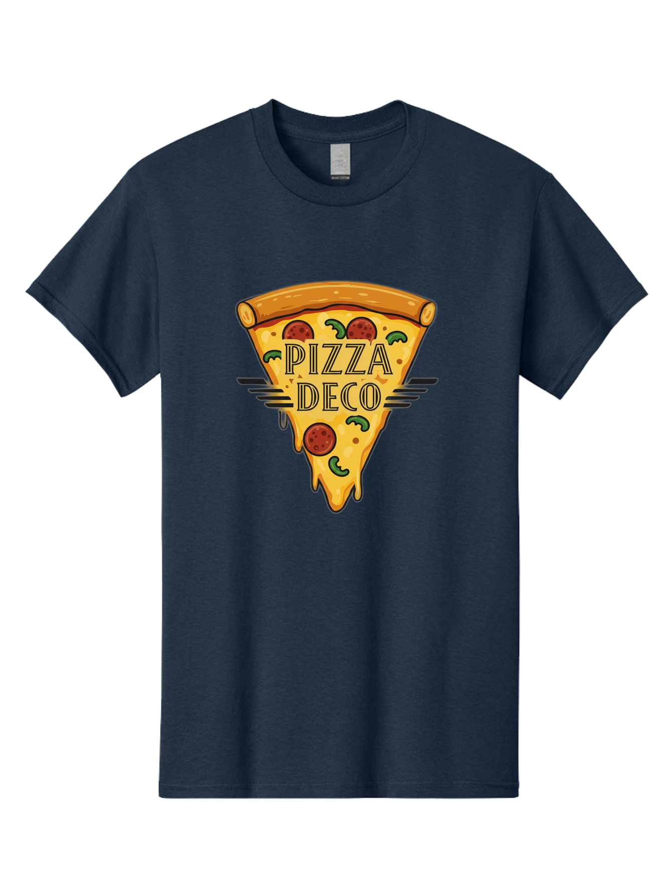 Pizza-Deco Men'S Graphic Tee, 100% Cotton, Comfortable Casual Summer Wear, Machine Washable, Pizza Slice, Melted Cheese, Pepperoni Pizza, Jalapeno Slices, Italian Food, Food Logo, Pizza Branding, Cartoon Illustration, Cheesy Goodness, Bac263