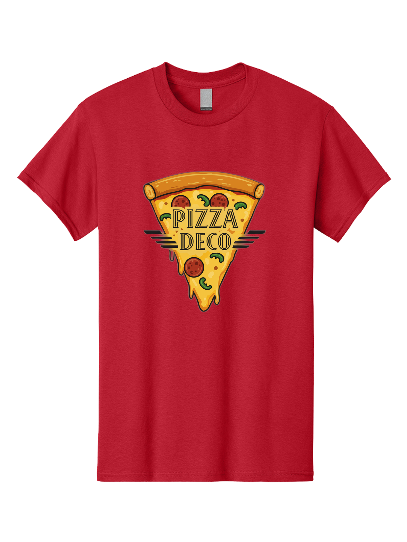 Pizza-Deco Men'S Graphic Tee, 100% Cotton, Comfortable Casual Summer Wear, Machine Washable, Pizza Slice, Melted Cheese, Pepperoni Pizza, Jalapeno Slices, Italian Food, Food Logo, Pizza Branding, Cartoon Illustration, Cheesy Goodness, Bac263