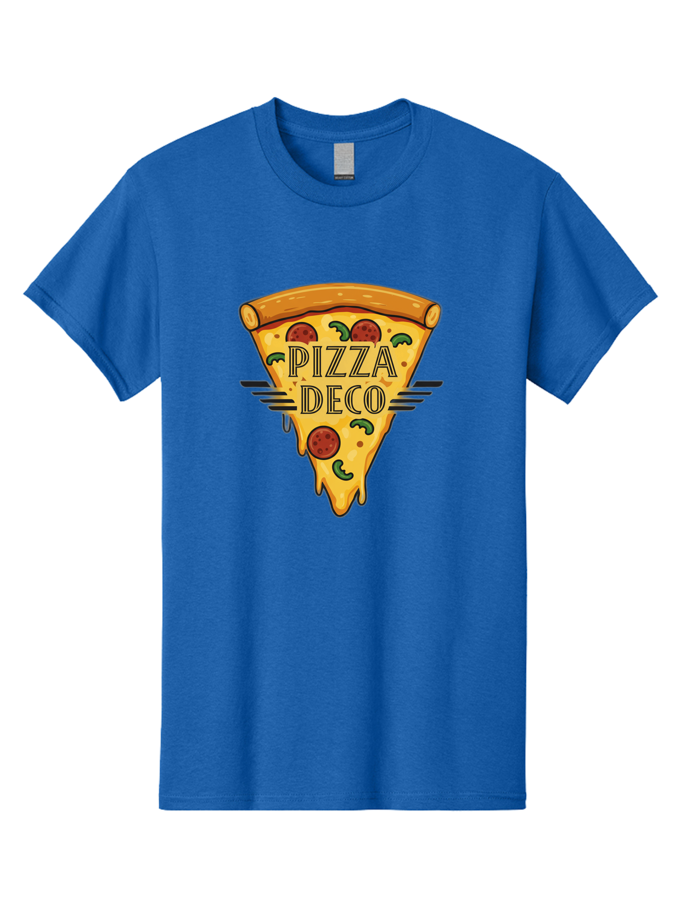 Pizza-Deco Men'S Graphic Tee, 100% Cotton, Comfortable Casual Summer Wear, Machine Washable, Pizza Slice, Melted Cheese, Pepperoni Pizza, Jalapeno Slices, Italian Food, Food Logo, Pizza Branding, Cartoon Illustration, Cheesy Goodness, Bac263