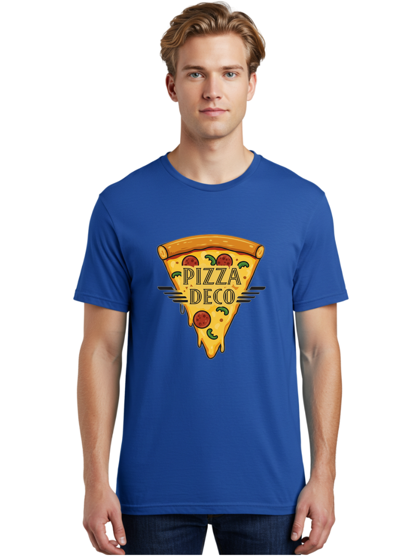 Pizza-Deco Men'S Graphic Tee, 100% Cotton, Comfortable Casual Summer Wear, Machine Washable, Pizza Slice, Melted Cheese, Pepperoni Pizza, Jalapeno Slices, Italian Food, Food Logo, Pizza Branding, Cartoon Illustration, Cheesy Goodness, Bac263