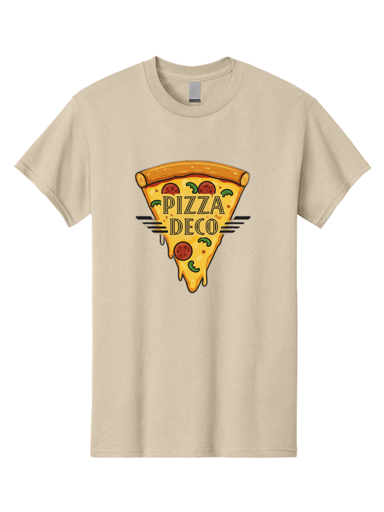 Pizza-Deco Men'S Graphic Tee, 100% Cotton, Comfortable Casual Summer Wear, Machine Washable, Pizza Slice, Melted Cheese, Pepperoni Pizza, Jalapeno Slices, Italian Food, Food Logo, Pizza Branding, Cartoon Illustration, Cheesy Goodness, Bac263