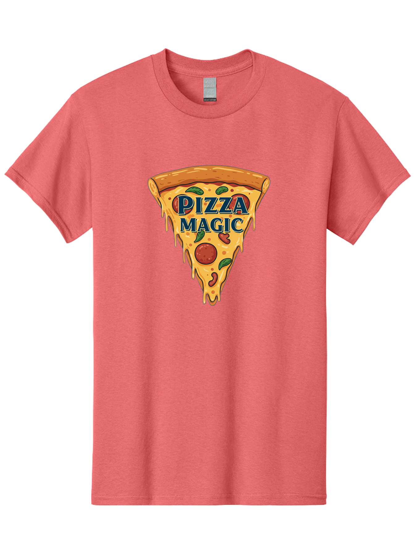 Pizza-Magic Men'S Graphic Tee, 100% Cotton, Comfortable Casual Summer Wear, Machine Washable, Pizza Slice, Cheesy Goodness, Pepperoni Pizza, Basil Leaves, Gooey Cheese, Melting Cheese, Savory Delight, Pizza Magic Bac265