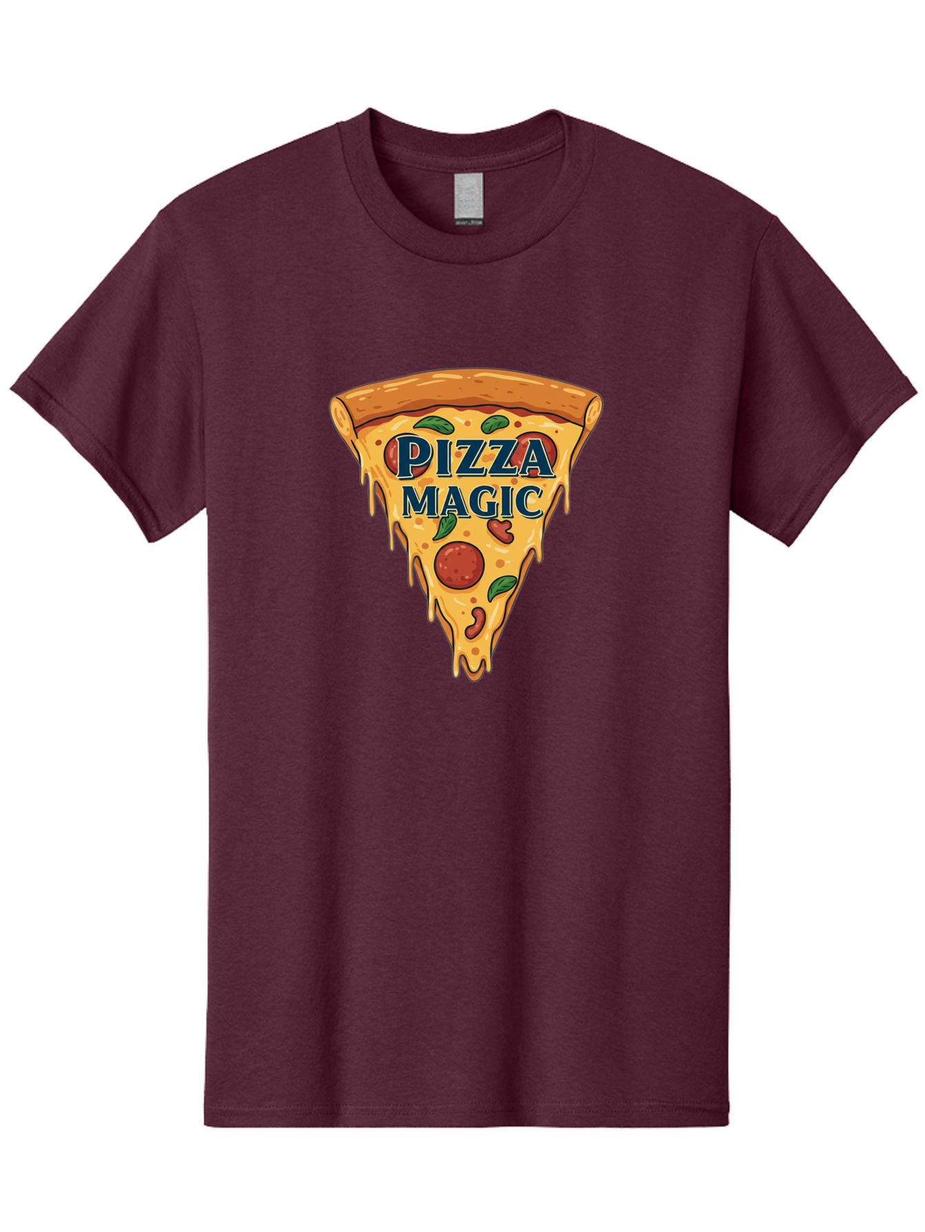 Pizza-Magic Men'S Graphic Tee, 100% Cotton, Comfortable Casual Summer Wear, Machine Washable, Pizza Slice, Cheesy Goodness, Pepperoni Pizza, Basil Leaves, Gooey Cheese, Melting Cheese, Savory Delight, Pizza Magic Bac265