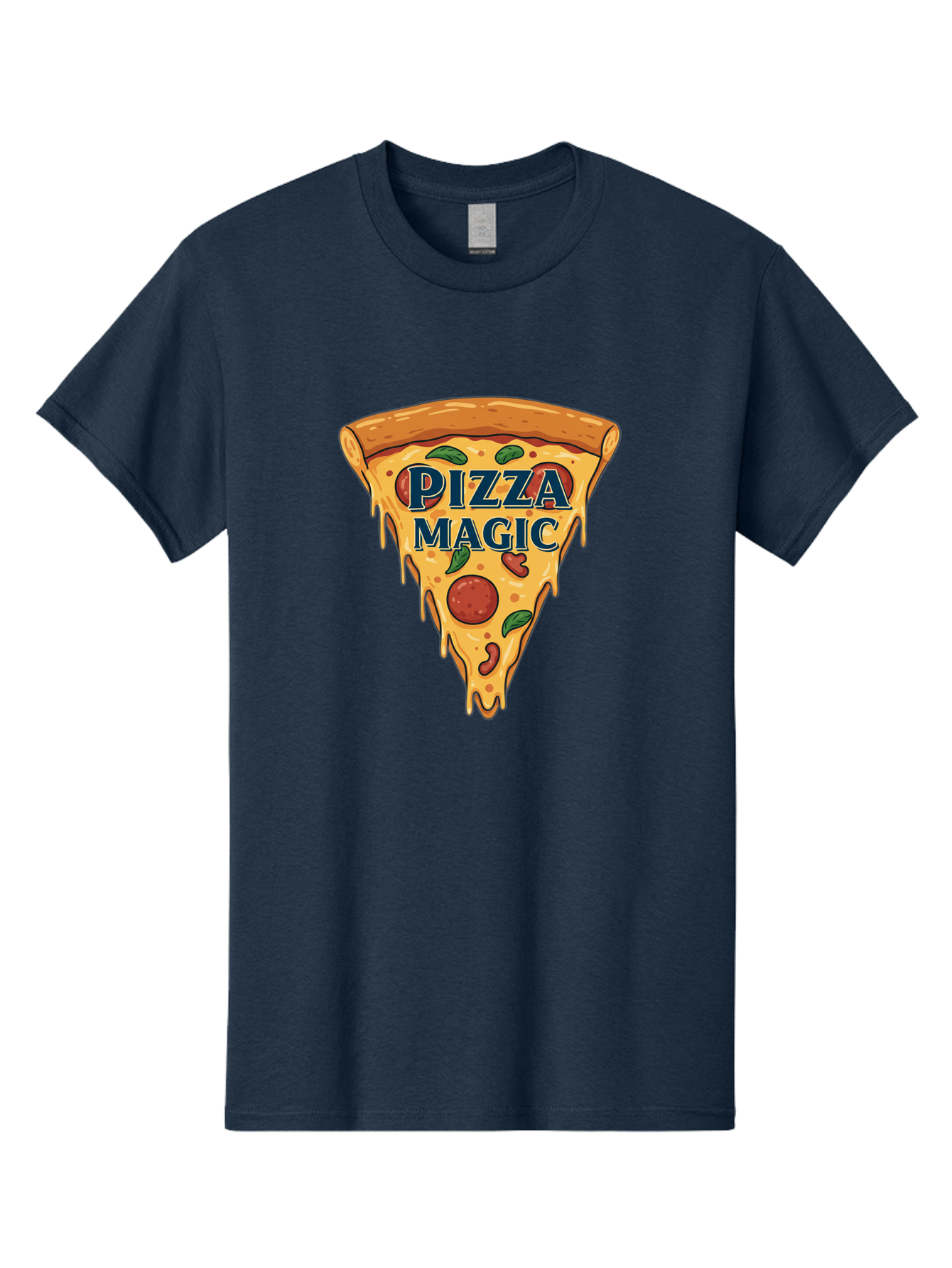 Pizza-Magic Men'S Graphic Tee, 100% Cotton, Comfortable Casual Summer Wear, Machine Washable, Pizza Slice, Cheesy Goodness, Pepperoni Pizza, Basil Leaves, Gooey Cheese, Melting Cheese, Savory Delight, Pizza Magic Bac265