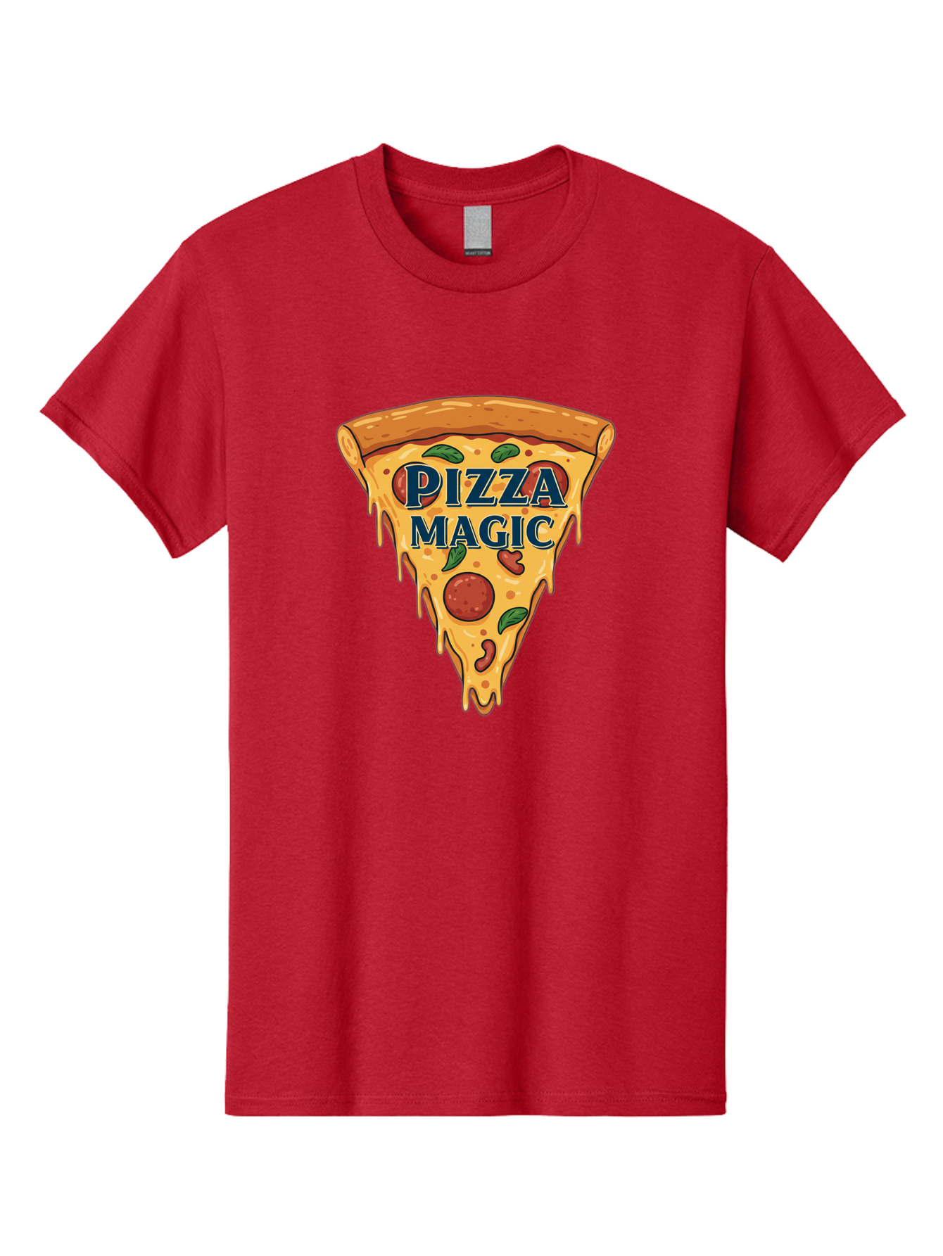 Pizza-Magic Men'S Graphic Tee, 100% Cotton, Comfortable Casual Summer Wear, Machine Washable, Pizza Slice, Cheesy Goodness, Pepperoni Pizza, Basil Leaves, Gooey Cheese, Melting Cheese, Savory Delight, Pizza Magic Bac265