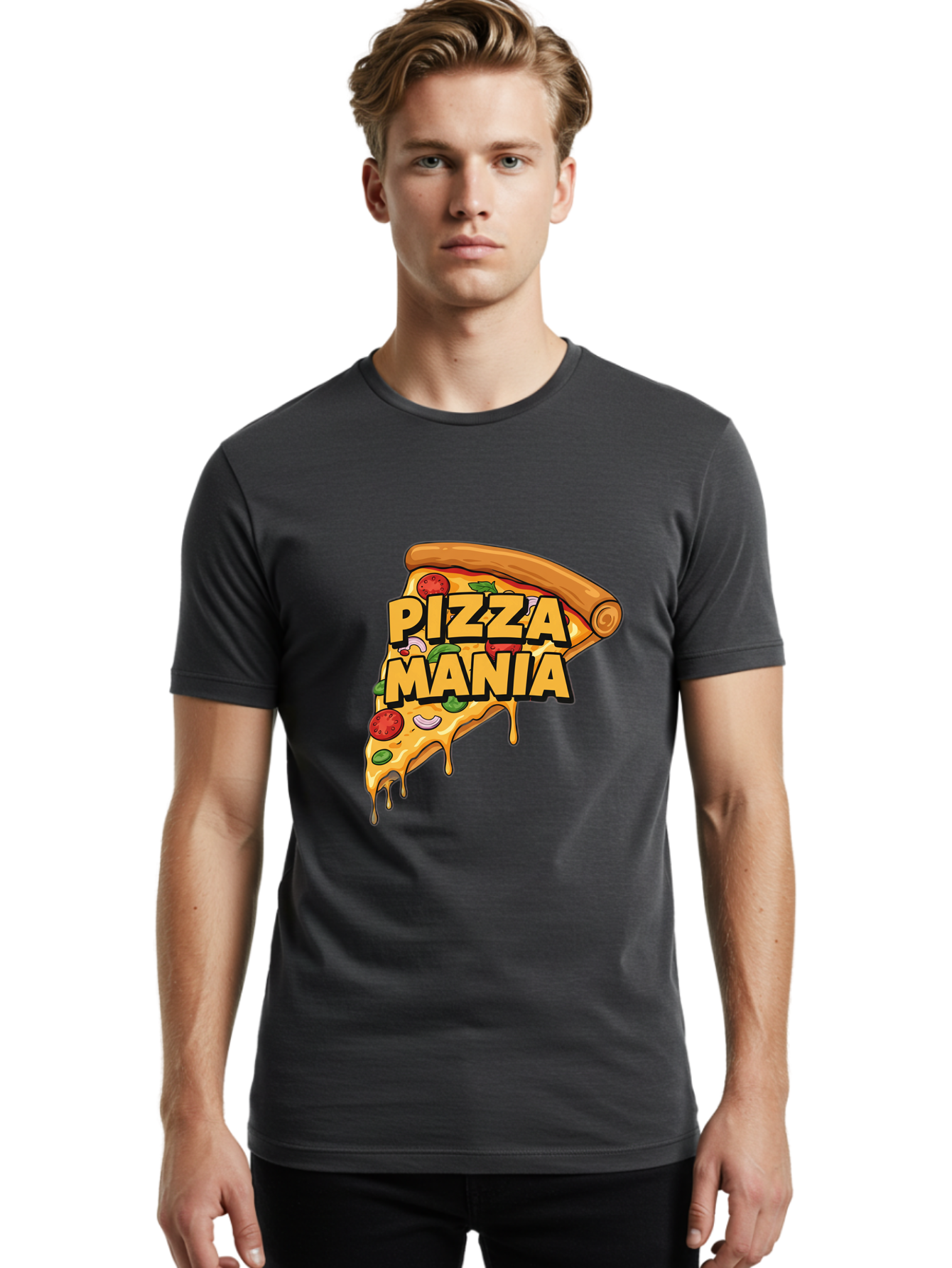 Pizza-Mania Men'S Graphic Tee, 100% Cotton, Comfortable Casual Summer Wear, Machine Washable, Cheesy Pizza Slice, Pizza Toppings, Tomato Sauce, Melted Mozzarella, Pizza Mania, Foodie, Italian Cuisine, Savory Delight, Mouth-Watering Pizza Bac266