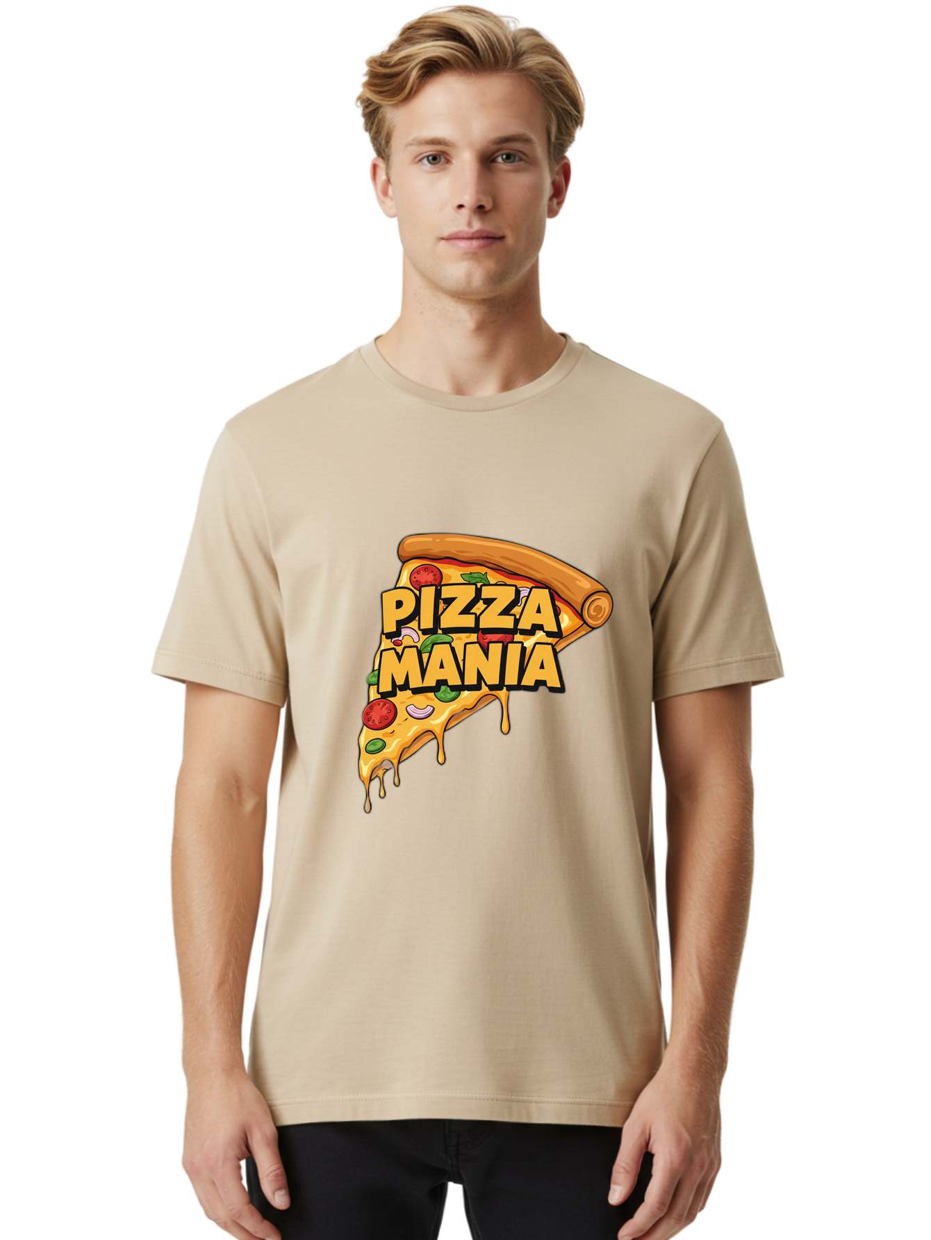Pizza-Mania Men'S Graphic Tee, 100% Cotton, Comfortable Casual Summer Wear, Machine Washable, Cheesy Pizza Slice, Pizza Toppings, Tomato Sauce, Melted Mozzarella, Pizza Mania, Foodie, Italian Cuisine, Savory Delight, Mouth-Watering Pizza Bac266