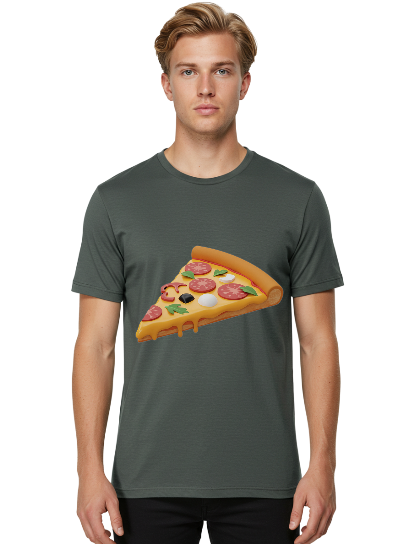 Pizza-Slice-1 Men'S Graphic Tee, 100% Cotton, Comfortable Casual Summer Wear, Machine Washable, Pizza Slice, Pepperoni Pizza, Melted Cheese, Italian Food, Cheese Pizza, Olives, Garlic, Basil Leaves, Pepperoni Slices, Gourmet Pizza Bac269