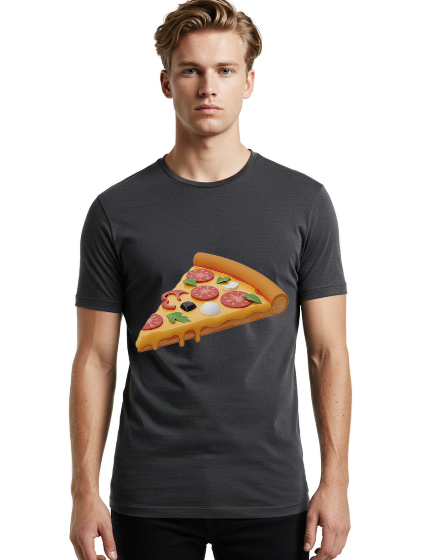 Pizza-Slice-1 Men'S Graphic Tee, 100% Cotton, Comfortable Casual Summer Wear, Machine Washable, Pizza Slice, Pepperoni Pizza, Melted Cheese, Italian Food, Cheese Pizza, Olives, Garlic, Basil Leaves, Pepperoni Slices, Gourmet Pizza Bac269