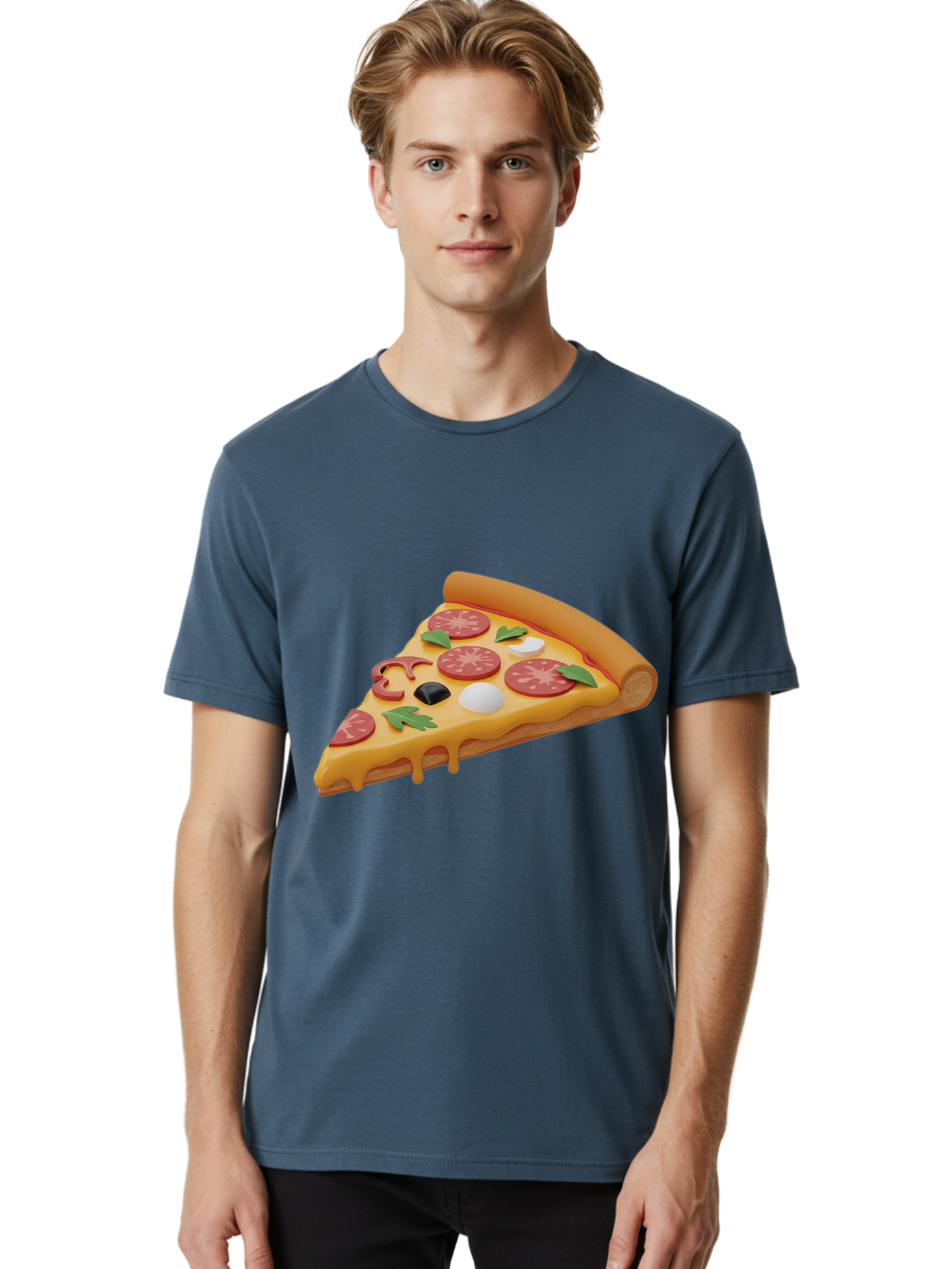 Pizza-Slice-1 Men'S Graphic Tee, 100% Cotton, Comfortable Casual Summer Wear, Machine Washable, Pizza Slice, Pepperoni Pizza, Melted Cheese, Italian Food, Cheese Pizza, Olives, Garlic, Basil Leaves, Pepperoni Slices, Gourmet Pizza Bac269