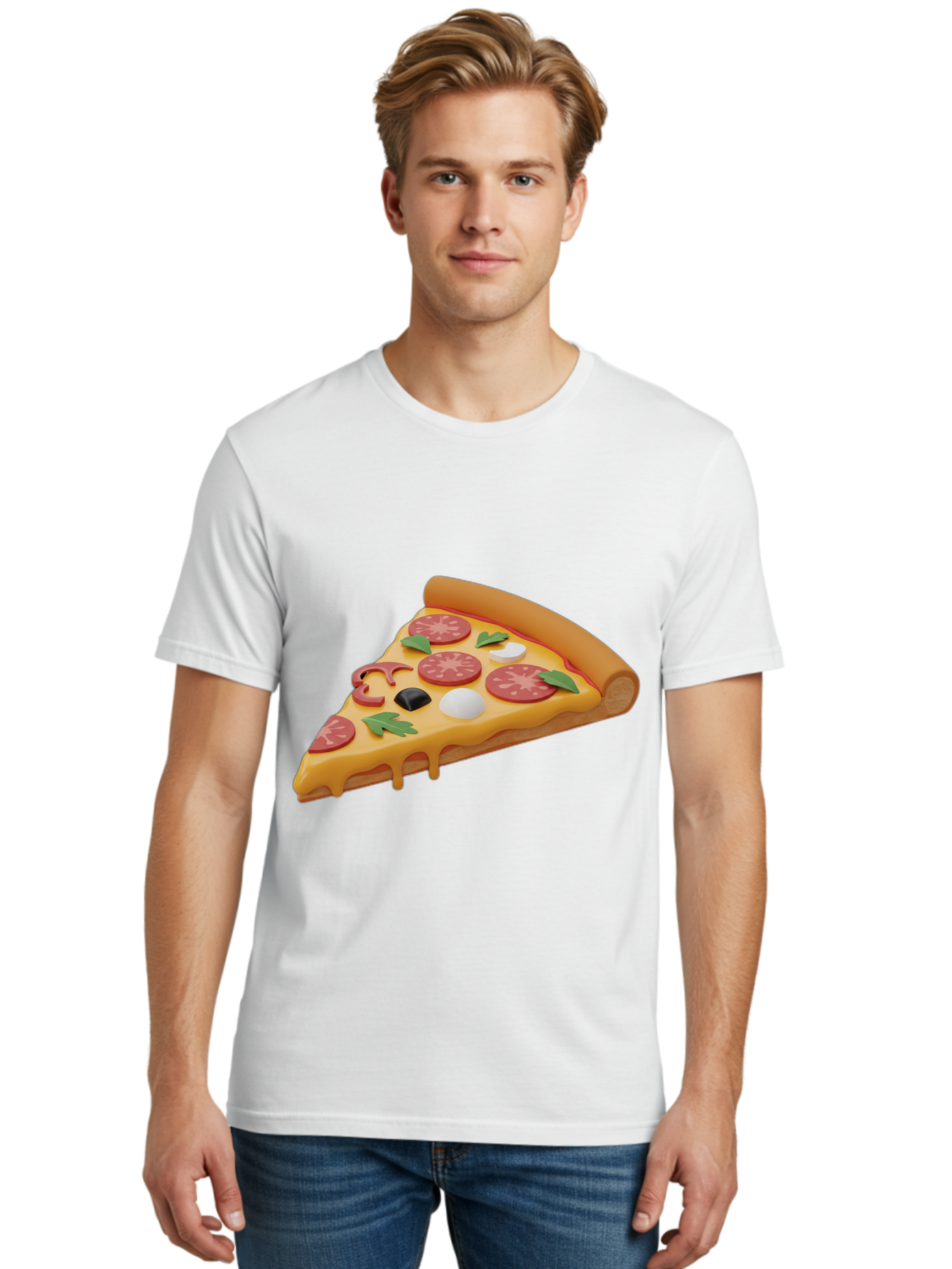 Pizza-Slice-1 Men'S Graphic Tee, 100% Cotton, Comfortable Casual Summer Wear, Machine Washable, Pizza Slice, Pepperoni Pizza, Melted Cheese, Italian Food, Cheese Pizza, Olives, Garlic, Basil Leaves, Pepperoni Slices, Gourmet Pizza Bac269