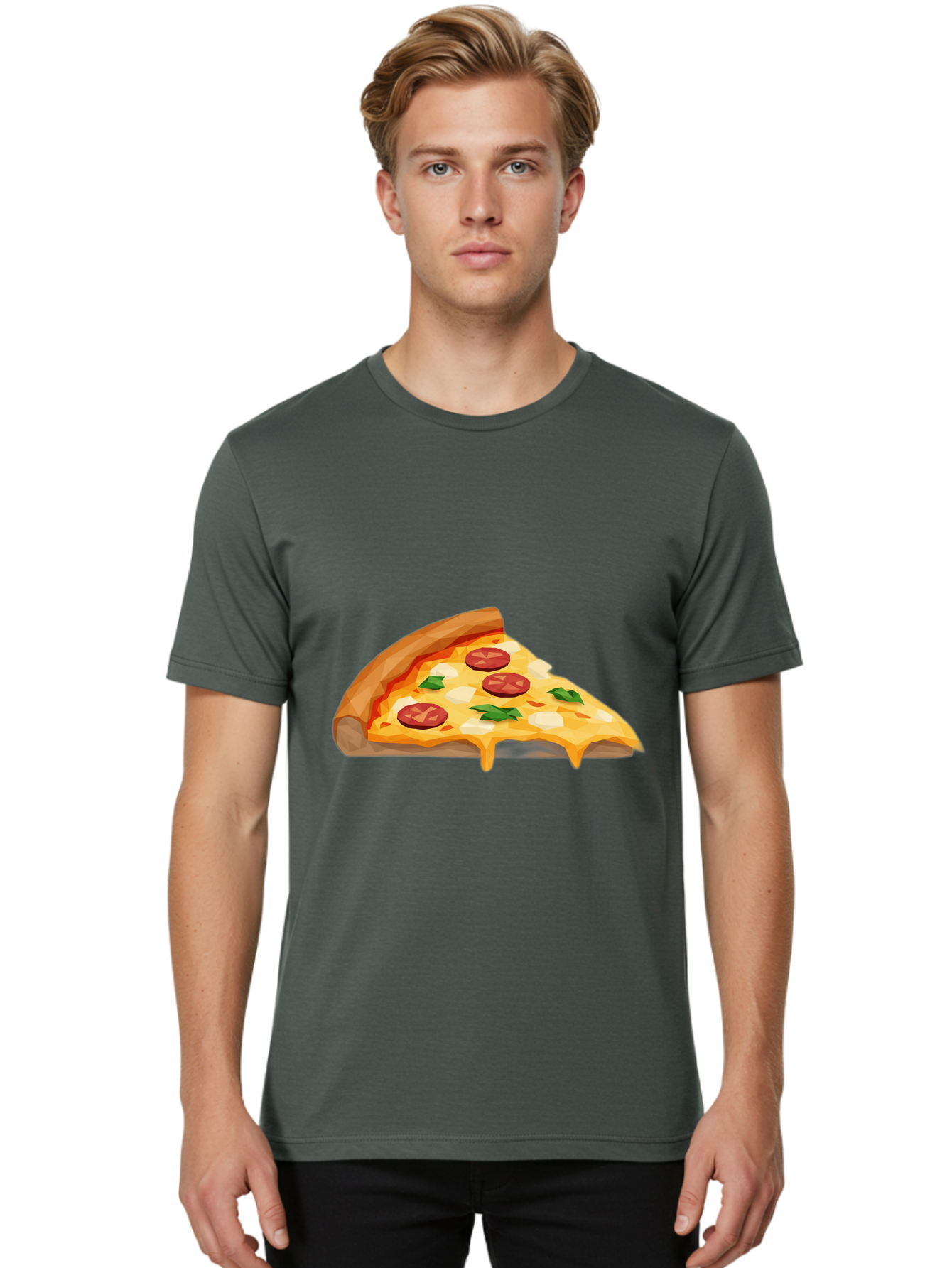 Pizza-Slice-16 Men'S Graphic Tee, 100% Cotton, Comfortable Casual Summer Wear, Machine Washable, Cheesy Pizza Slice, Melted Mozzarella Cheese, Pepperoni Toppings, Fresh Basil Leaves, Gooey Cheese Strings, Italian Cuisine, Savory Delight, Bac276