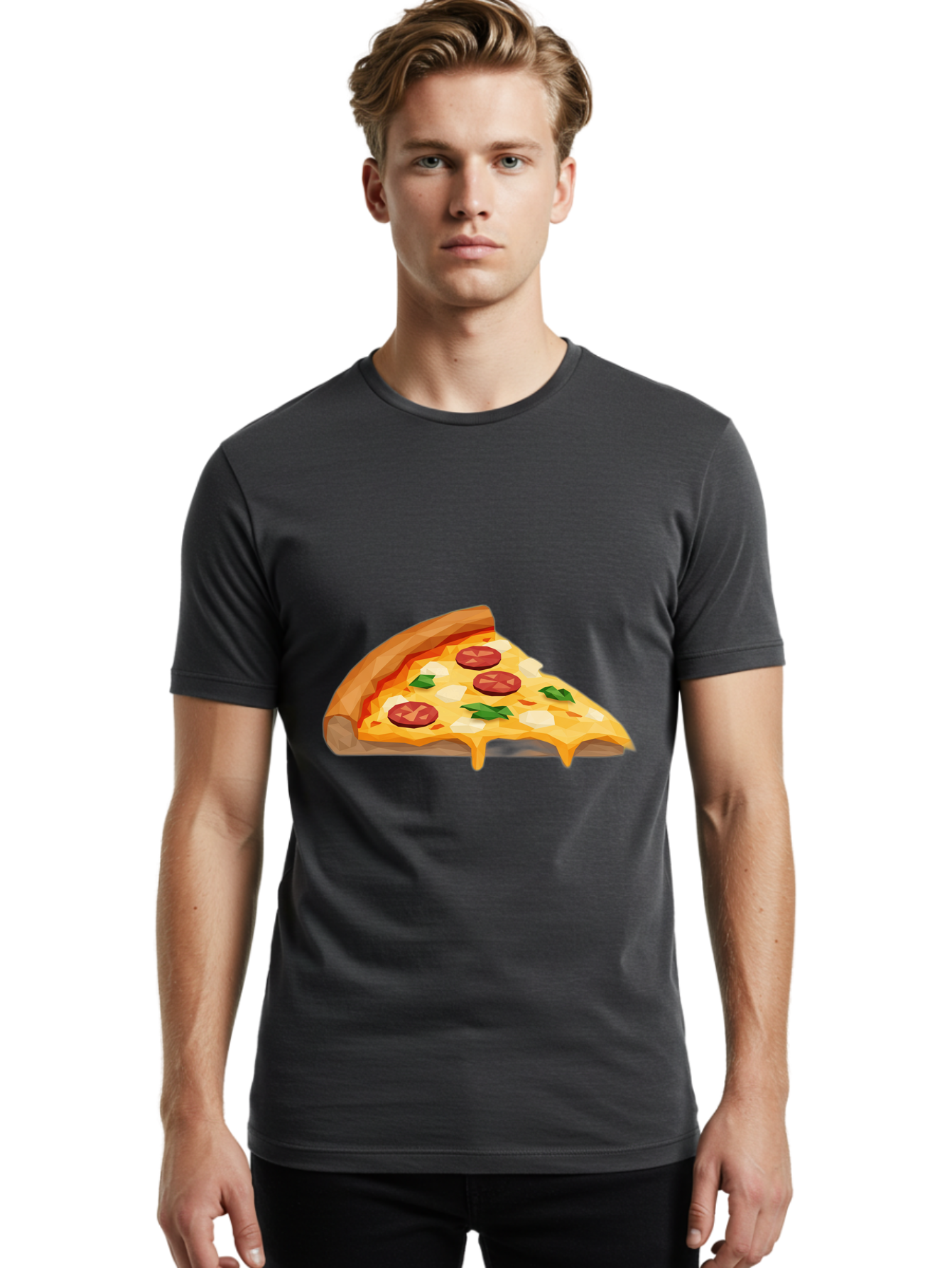 Pizza-Slice-16 Men'S Graphic Tee, 100% Cotton, Comfortable Casual Summer Wear, Machine Washable, Cheesy Pizza Slice, Melted Mozzarella Cheese, Pepperoni Toppings, Fresh Basil Leaves, Gooey Cheese Strings, Italian Cuisine, Savory Delight, Bac276