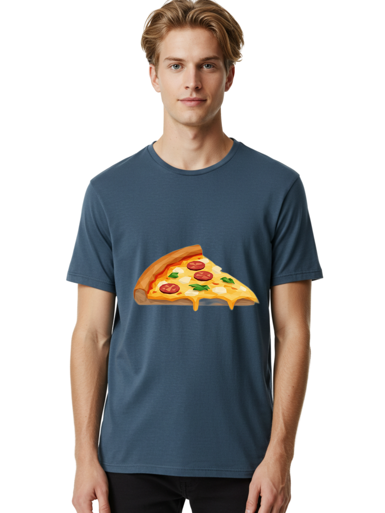 Pizza-Slice-16 Men'S Graphic Tee, 100% Cotton, Comfortable Casual Summer Wear, Machine Washable, Cheesy Pizza Slice, Melted Mozzarella Cheese, Pepperoni Toppings, Fresh Basil Leaves, Gooey Cheese Strings, Italian Cuisine, Savory Delight, Bac276