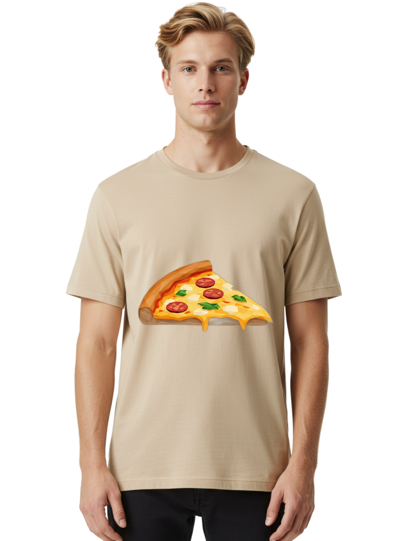 Pizza-Slice-16 Men'S Graphic Tee, 100% Cotton, Comfortable Casual Summer Wear, Machine Washable, Cheesy Pizza Slice, Melted Mozzarella Cheese, Pepperoni Toppings, Fresh Basil Leaves, Gooey Cheese Strings, Italian Cuisine, Savory Delight, Bac276