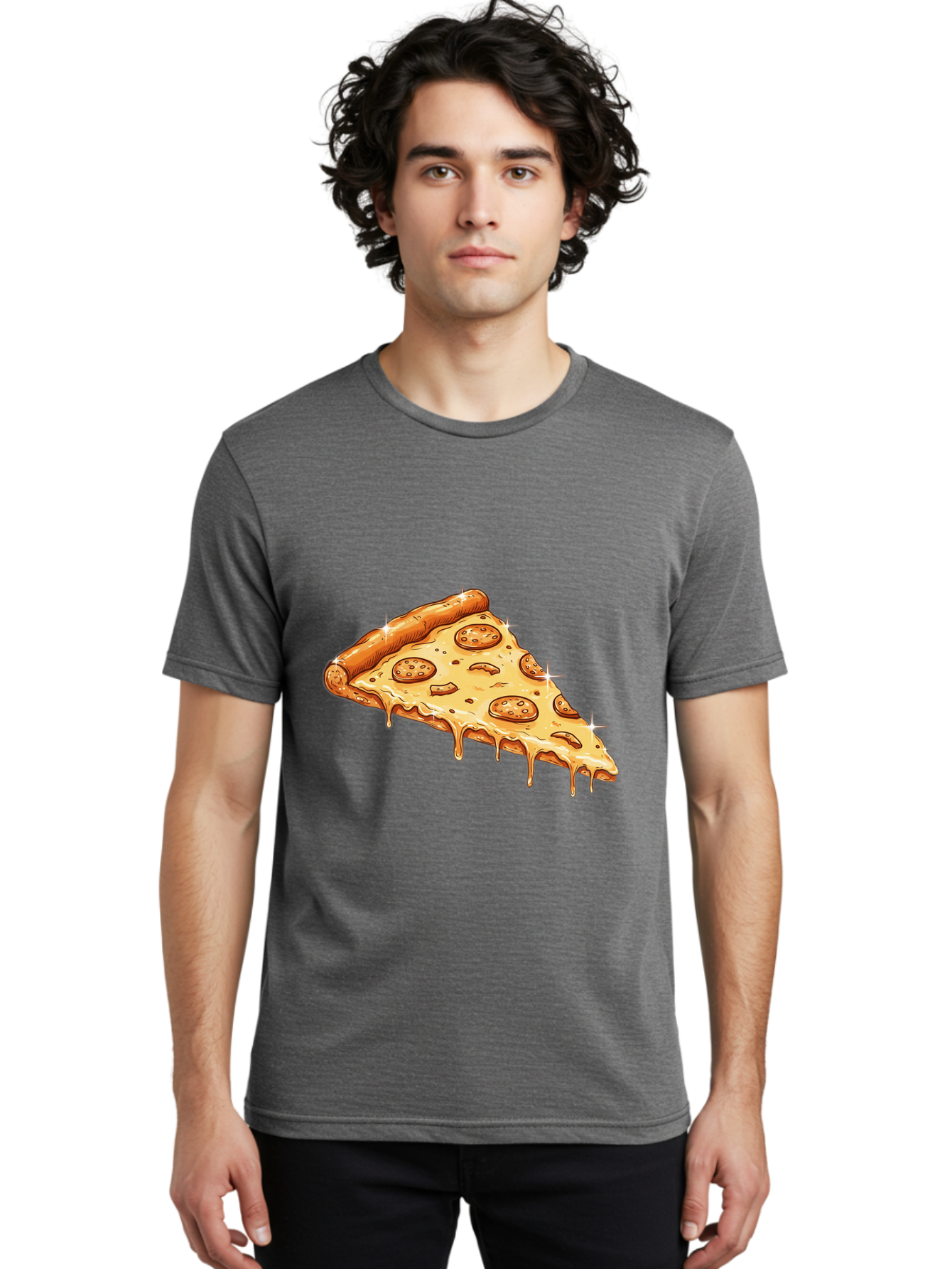 Pizza-Slice-18 Men'S Graphic Tee, 100% Cotton, Comfortable Casual Summer Wear, Machine Washable, Cheesy Pizza Slice, Pepperoni Pizza, Gooey Cheese, Delicious Food, Pizza Toppings, Tasty Treat, Italian Cuisine, Melty Cheese, Savory Delight Bac278