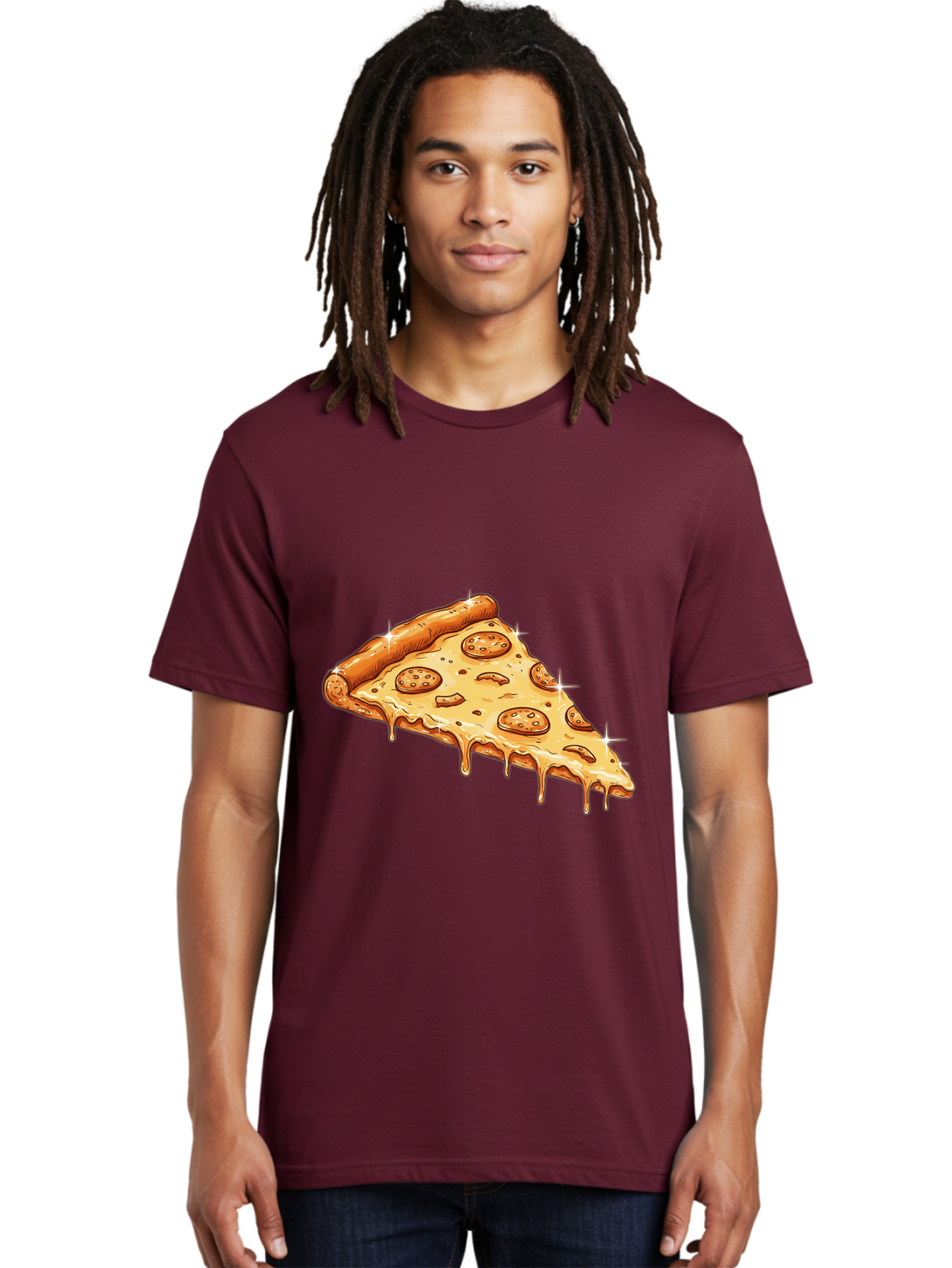 Pizza-Slice-18 Men'S Graphic Tee, 100% Cotton, Comfortable Casual Summer Wear, Machine Washable, Cheesy Pizza Slice, Pepperoni Pizza, Gooey Cheese, Delicious Food, Pizza Toppings, Tasty Treat, Italian Cuisine, Melty Cheese, Savory Delight Bac278