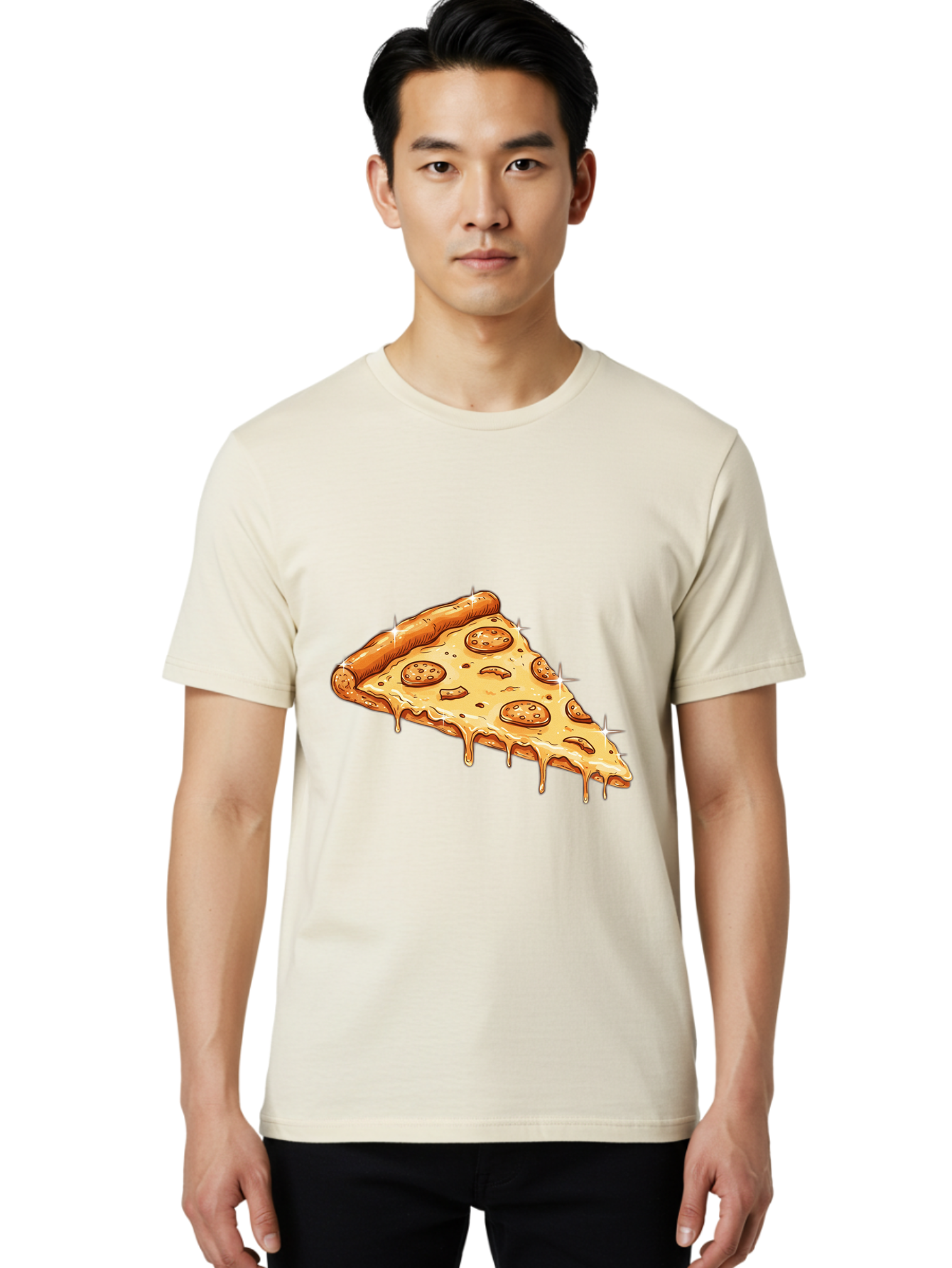 Pizza-Slice-18 Men'S Graphic Tee, 100% Cotton, Comfortable Casual Summer Wear, Machine Washable, Cheesy Pizza Slice, Pepperoni Pizza, Gooey Cheese, Delicious Food, Pizza Toppings, Tasty Treat, Italian Cuisine, Melty Cheese, Savory Delight Bac278