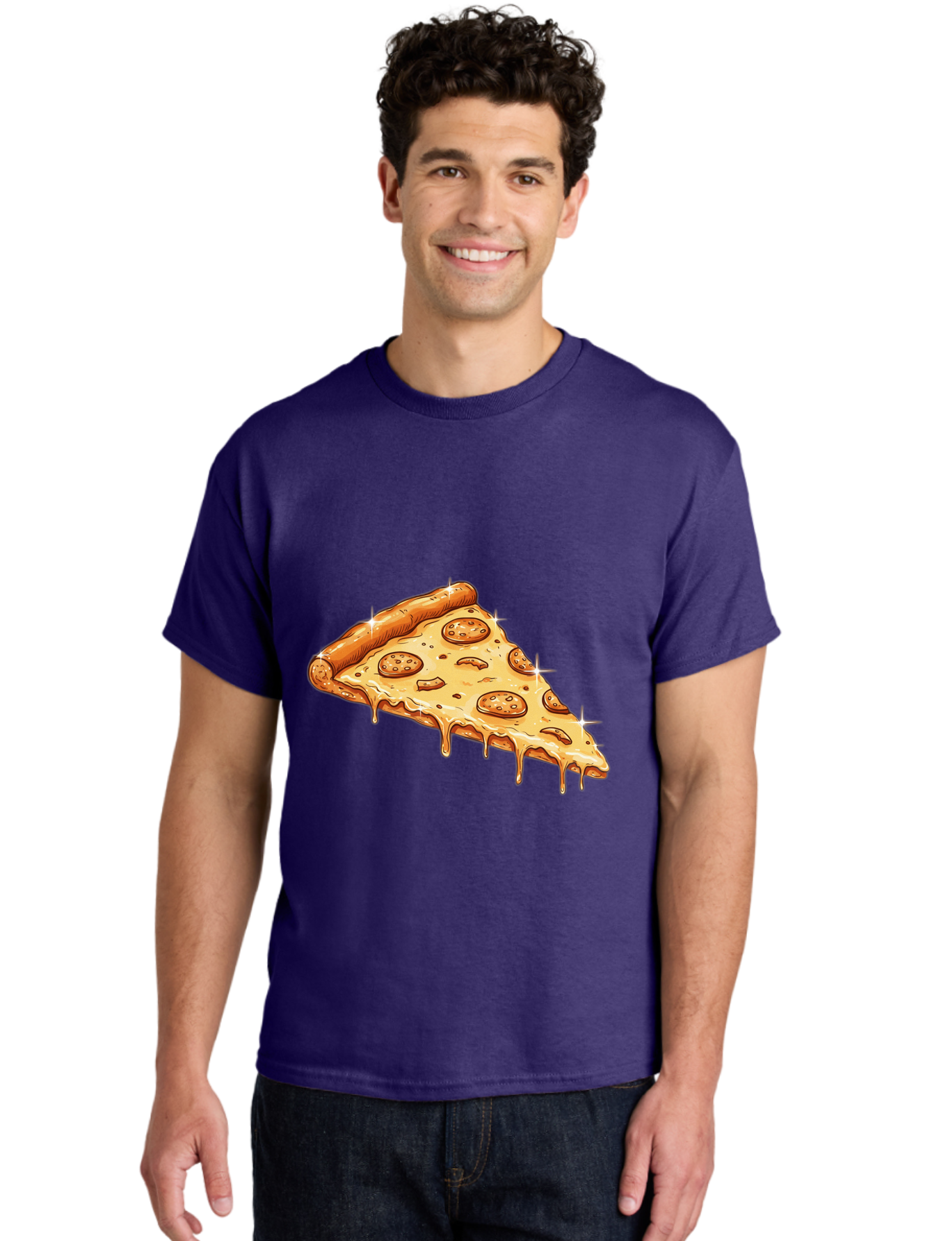 Pizza-Slice-18 Men'S Graphic Tee, 100% Cotton, Comfortable Casual Summer Wear, Machine Washable, Cheesy Pizza Slice, Pepperoni Pizza, Gooey Cheese, Delicious Food, Pizza Toppings, Tasty Treat, Italian Cuisine, Melty Cheese, Savory Delight Bac278