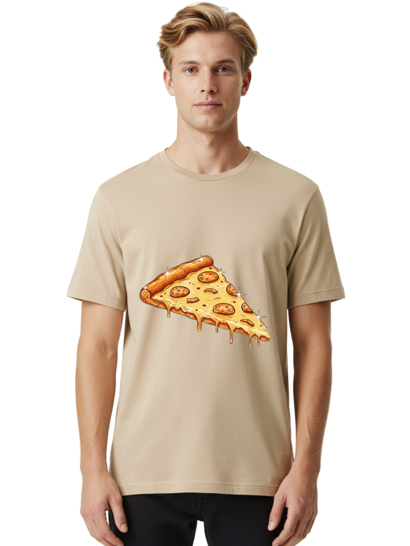 Pizza-Slice-18 Men'S Graphic Tee, 100% Cotton, Comfortable Casual Summer Wear, Machine Washable, Cheesy Pizza Slice, Pepperoni Pizza, Gooey Cheese, Delicious Food, Pizza Toppings, Tasty Treat, Italian Cuisine, Melty Cheese, Savory Delight Bac278