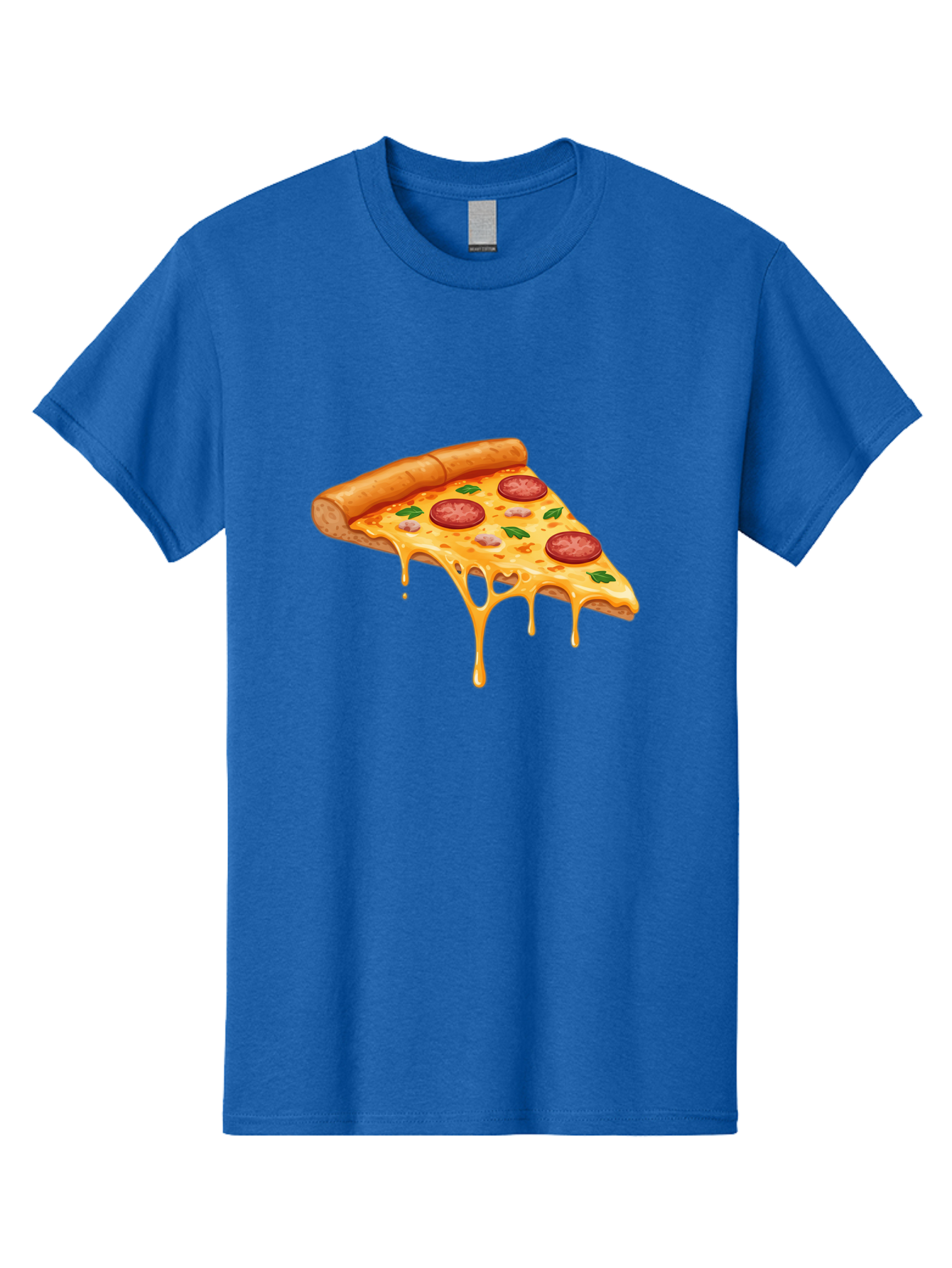 Pizza-Slice-19 Men'S Graphic Tee, 100% Cotton, Comfortable Casual Summer Wear, Machine Washable, Pepperoni Pizza Slice, Melted Cheese, Gooey Cheese, Pepperoni, Basil, Italian Food, Pizza Lover, Cheesy Goodness, Savory Delight, Foodie, Bac279