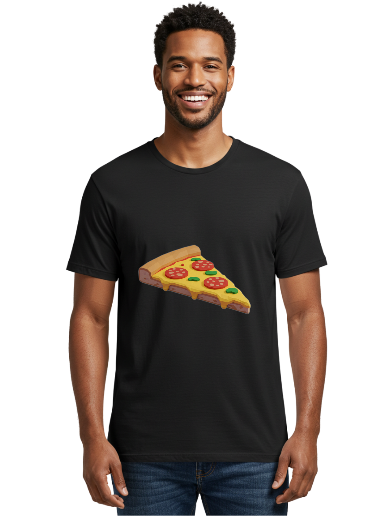 Pizza-Slice-2 Men'S Graphic Tee, 100% Cotton, Comfortable Casual Summer Wear, Machine Washable, Delicious Pizza, Pizza Slice, Cheese, Pepperoni, Basil, Italian Food, Mouth-Watering, Foodie, Tasty, Appetizing, Savory, Hunger, Takeout, Dinner Bac280