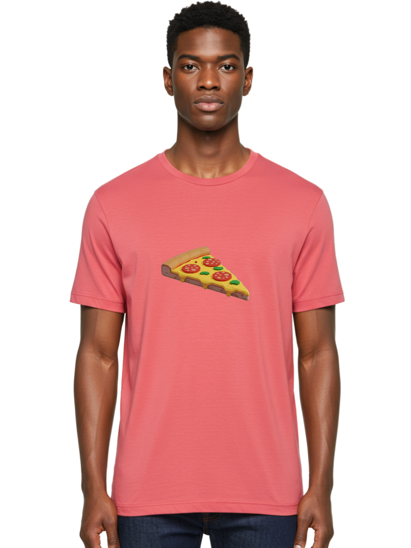 Pizza-Slice-2 Men'S Graphic Tee, 100% Cotton, Comfortable Casual Summer Wear, Machine Washable, Delicious Pizza, Pizza Slice, Cheese, Pepperoni, Basil, Italian Food, Mouth-Watering, Foodie, Tasty, Appetizing, Savory, Hunger, Takeout, Dinner Bac280