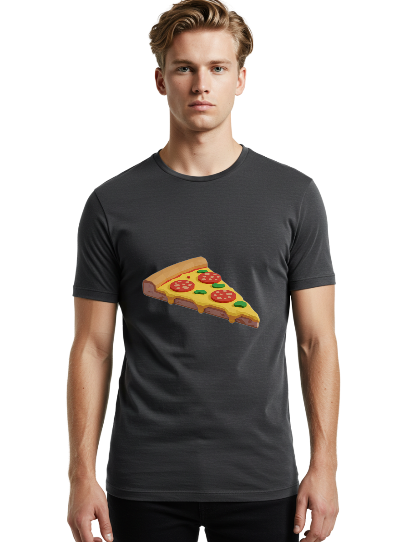 Pizza-Slice-2 Men'S Graphic Tee, 100% Cotton, Comfortable Casual Summer Wear, Machine Washable, Delicious Pizza, Pizza Slice, Cheese, Pepperoni, Basil, Italian Food, Mouth-Watering, Foodie, Tasty, Appetizing, Savory, Hunger, Takeout, Dinner Bac280