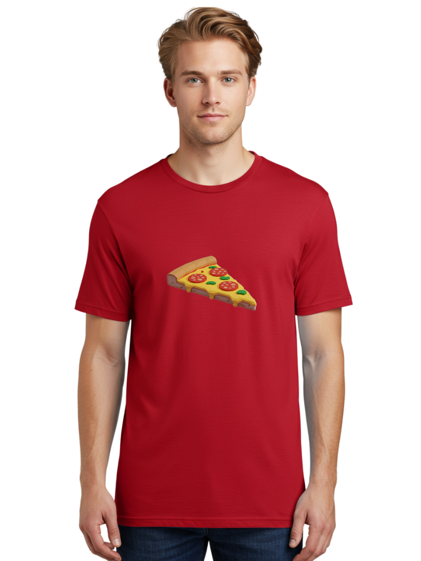 Pizza-Slice-2 Men'S Graphic Tee, 100% Cotton, Comfortable Casual Summer Wear, Machine Washable, Delicious Pizza, Pizza Slice, Cheese, Pepperoni, Basil, Italian Food, Mouth-Watering, Foodie, Tasty, Appetizing, Savory, Hunger, Takeout, Dinner Bac280