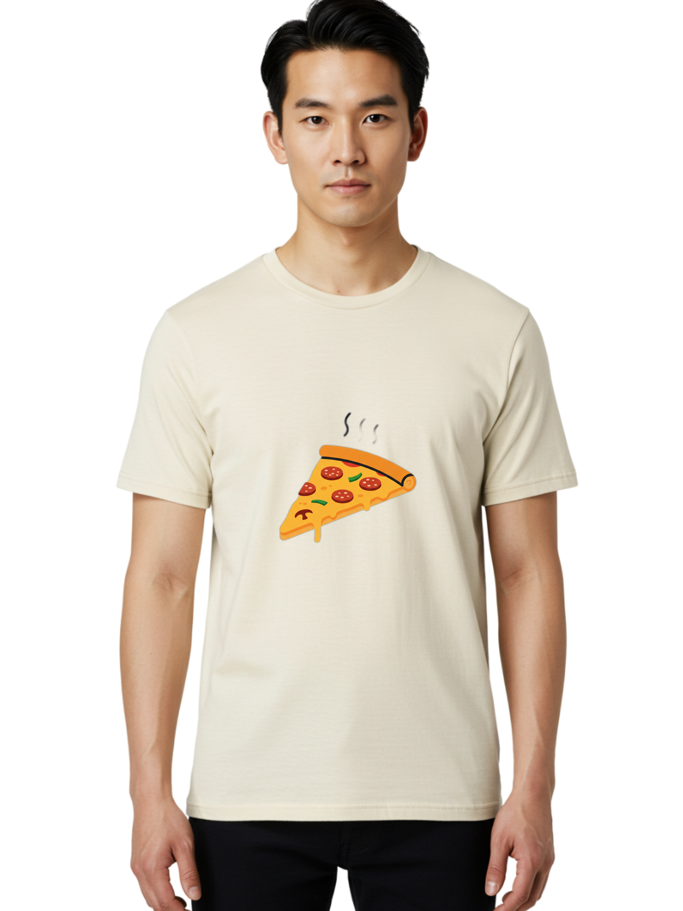 Pizza-Slice-21 Men'S Graphic Tee, 100% Cotton, Comfortable Casual Summer Wear, Machine Washable, Pepperoni Pizza Slice, Melted Cheese, Green Peppers, Hot Food, Cartoon Style, Savory Delight, Freshly Baked Pizza, Tasty Treat, Gooey Strings Bac282