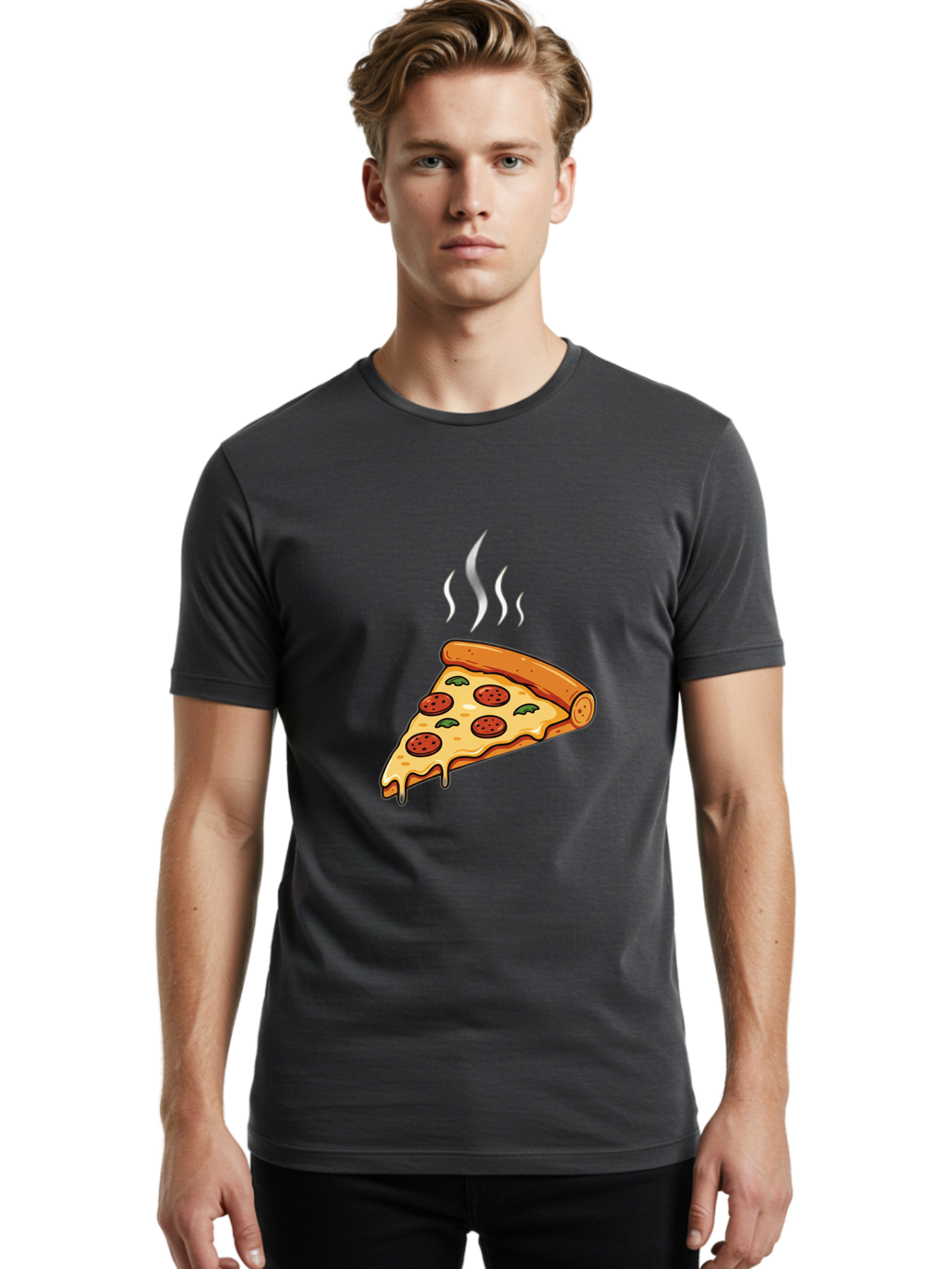 Pizza-Slice-23 Men'S Graphic Tee, 100% Cotton, Comfortable Casual Summer Wear, Machine Washable, Pepperoni Pizza, Melted Cheese, Fresh Basil, Hot Pizza, Italian Food, Savory Toppings, Crispy Crust, Delicious Meal Bac284